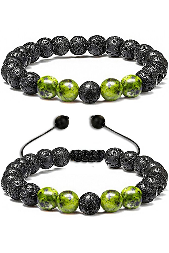 Sertifikalı Doğal Yeşim Taşı Volkan Lav Taşı Doğal Taş Bileklik Seti