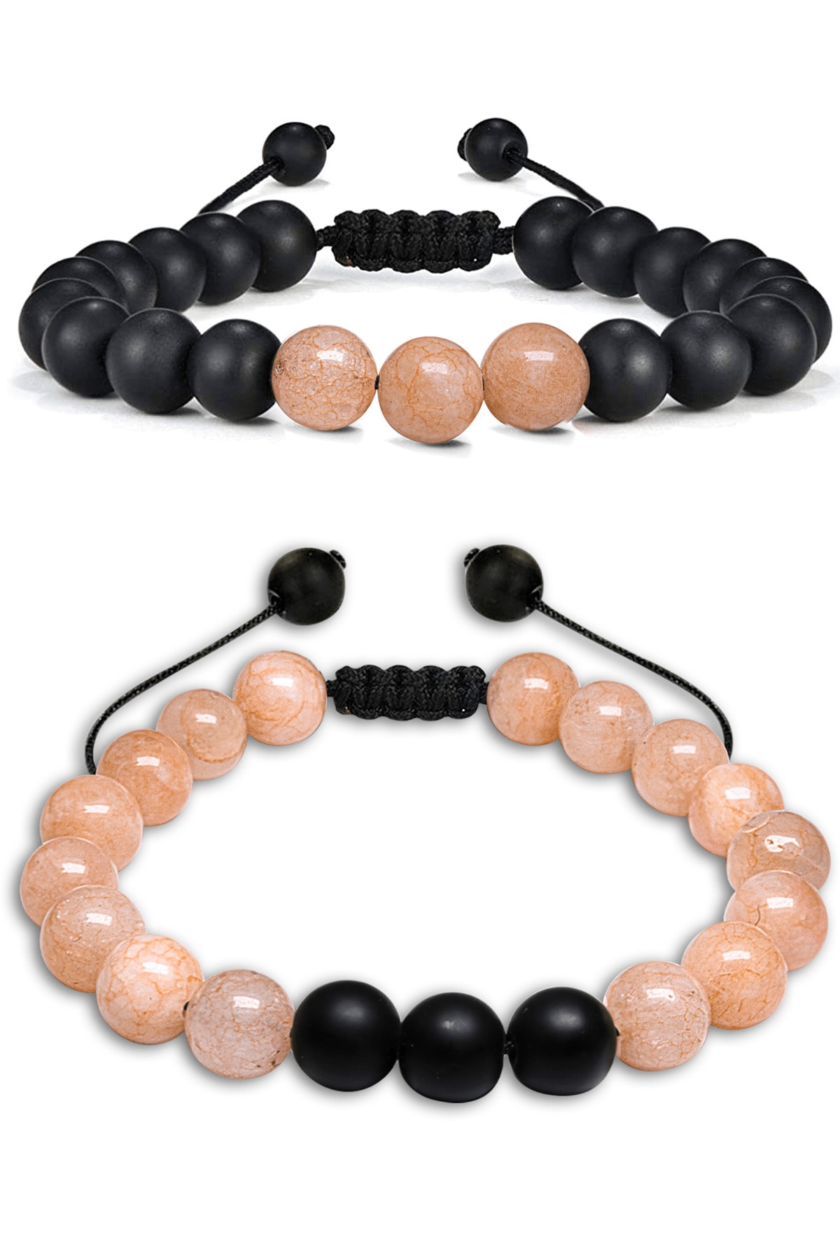 Sertifikalı Gerçek Pembe Renk Kuvars Taşı Çift Doğal Taş Bileklik Seti Doğal Bej Renk 