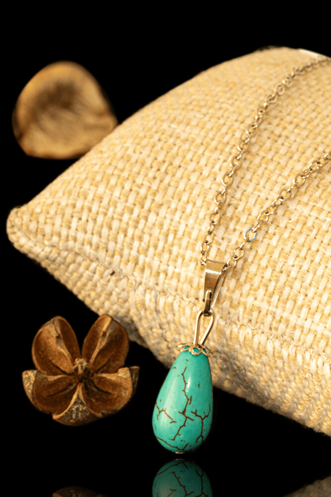 Sertitfikalı Xl Damla Kesim Hakiki Firuze Taşı Kolye - 1.kalite