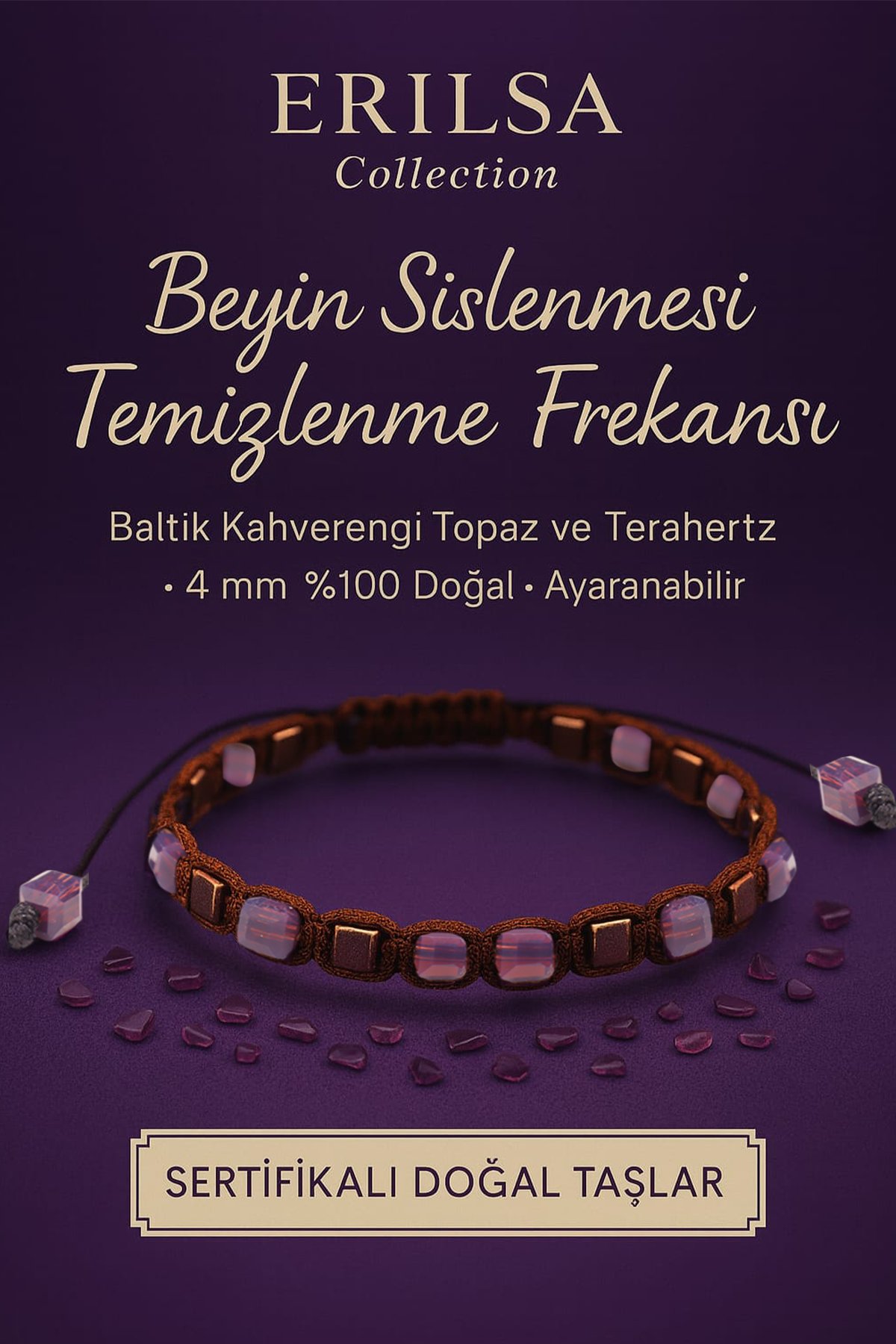 Sertifikalı Beyin Sislenmesi Temizlenme Frekansı Bilekliği – Baltık Kahverengi Topaz ve Terahertz