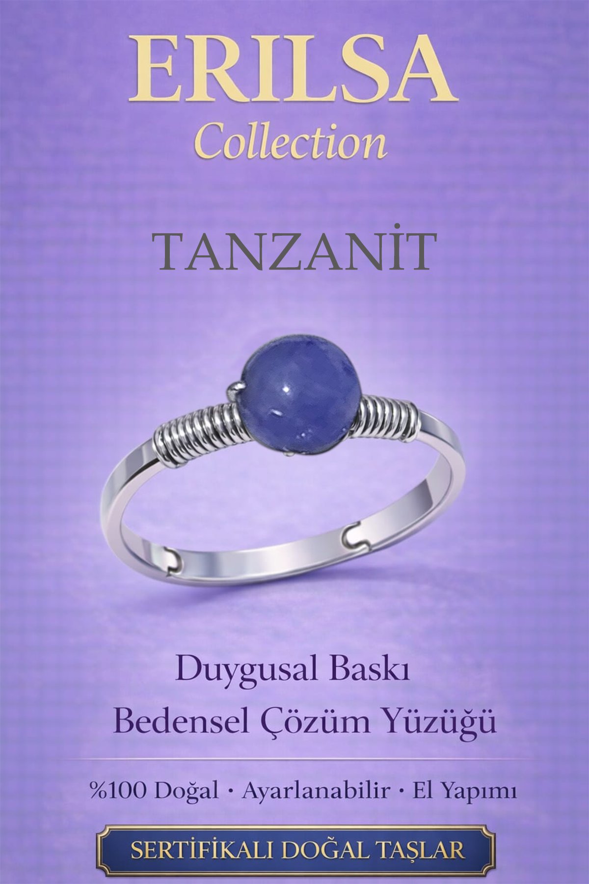 Sertifikalı Duygusal Baskı Enerji Yüzüğü – Tanzanit Ayarlanabilir İnce Kasa Balık Kova Yay Burcu