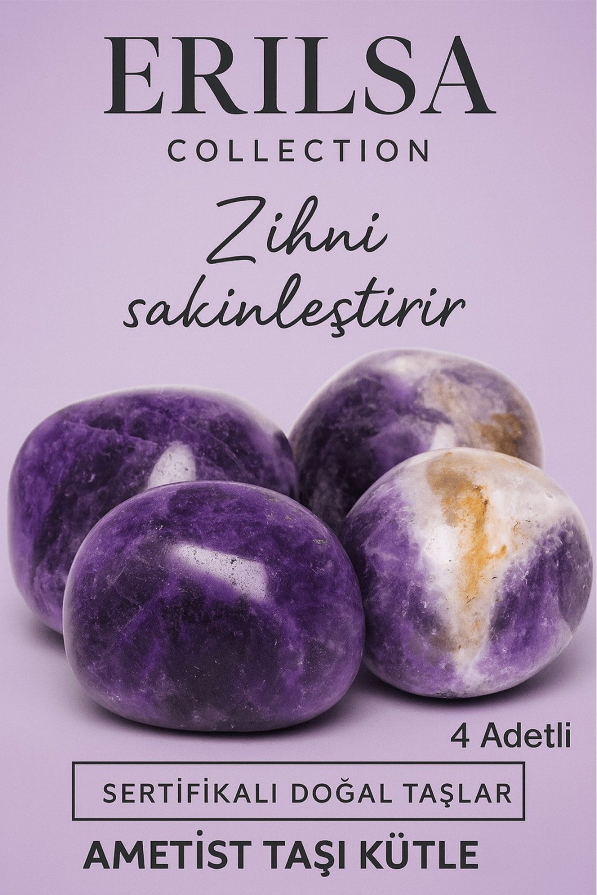 Sertifikalı Gerçek Ametist Taşı Kütle - 4 Adetli