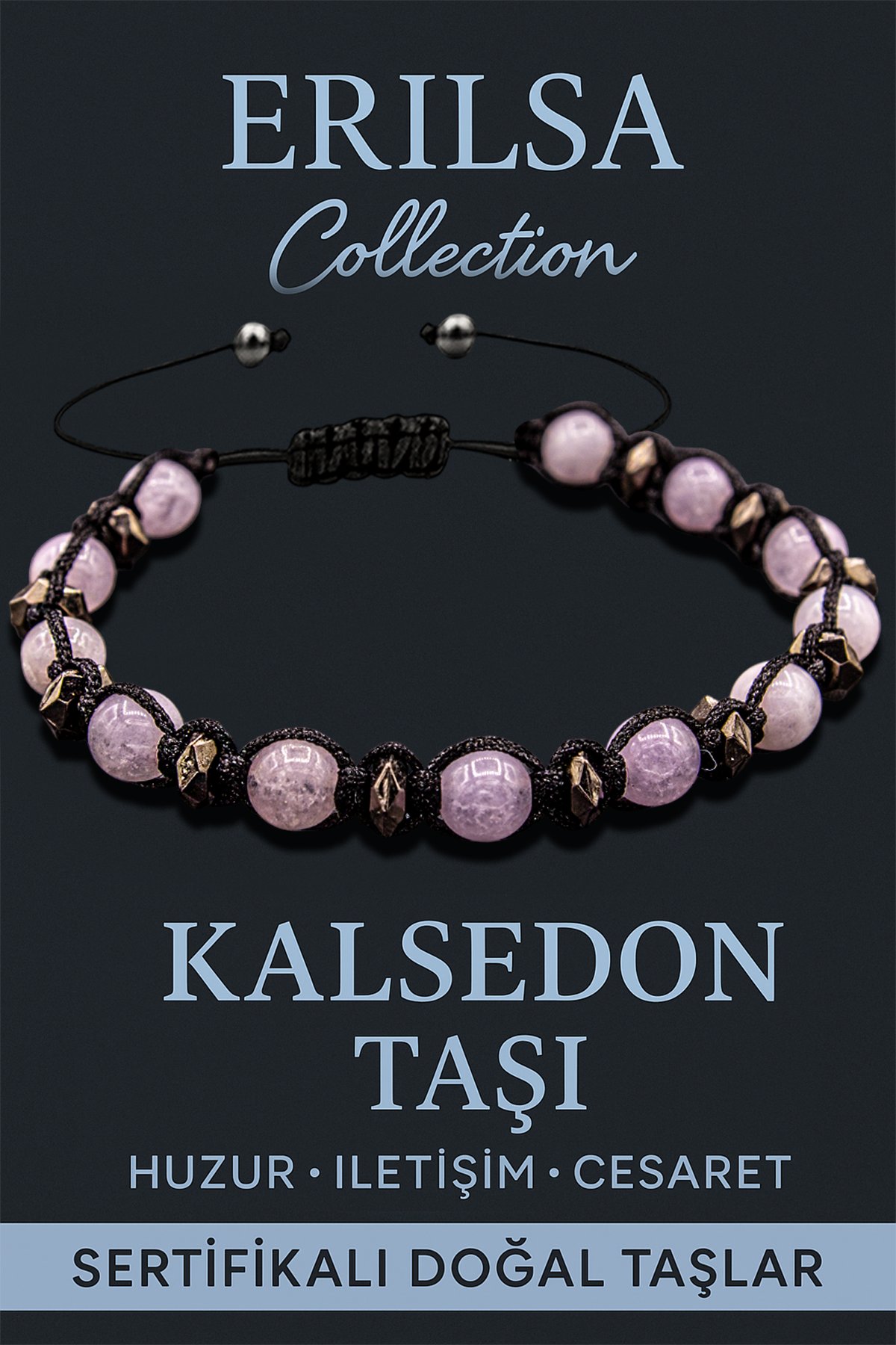 Sertifikalı 6 mm Terahertz &amp; Kalsedon Taşı Bileklik – Sakinlik, İfade Gücü ve Zihinsel Koruma