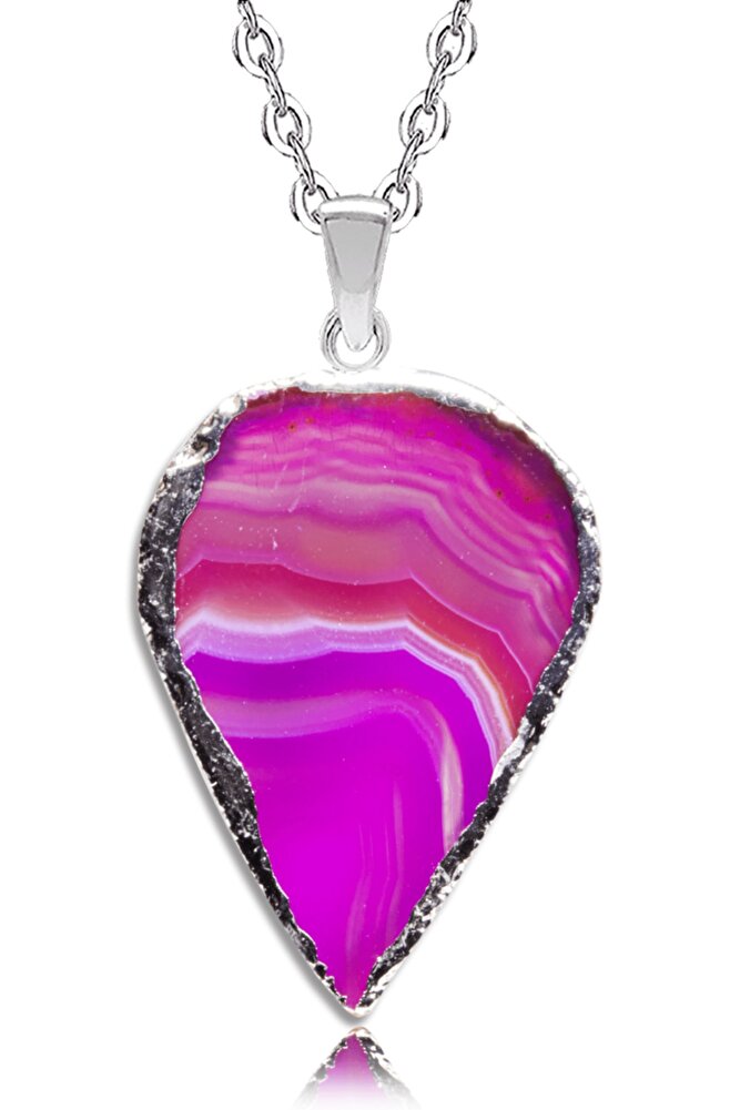 Sertifikalı Doğal Desenli Pembe Akik Taşı Kolye