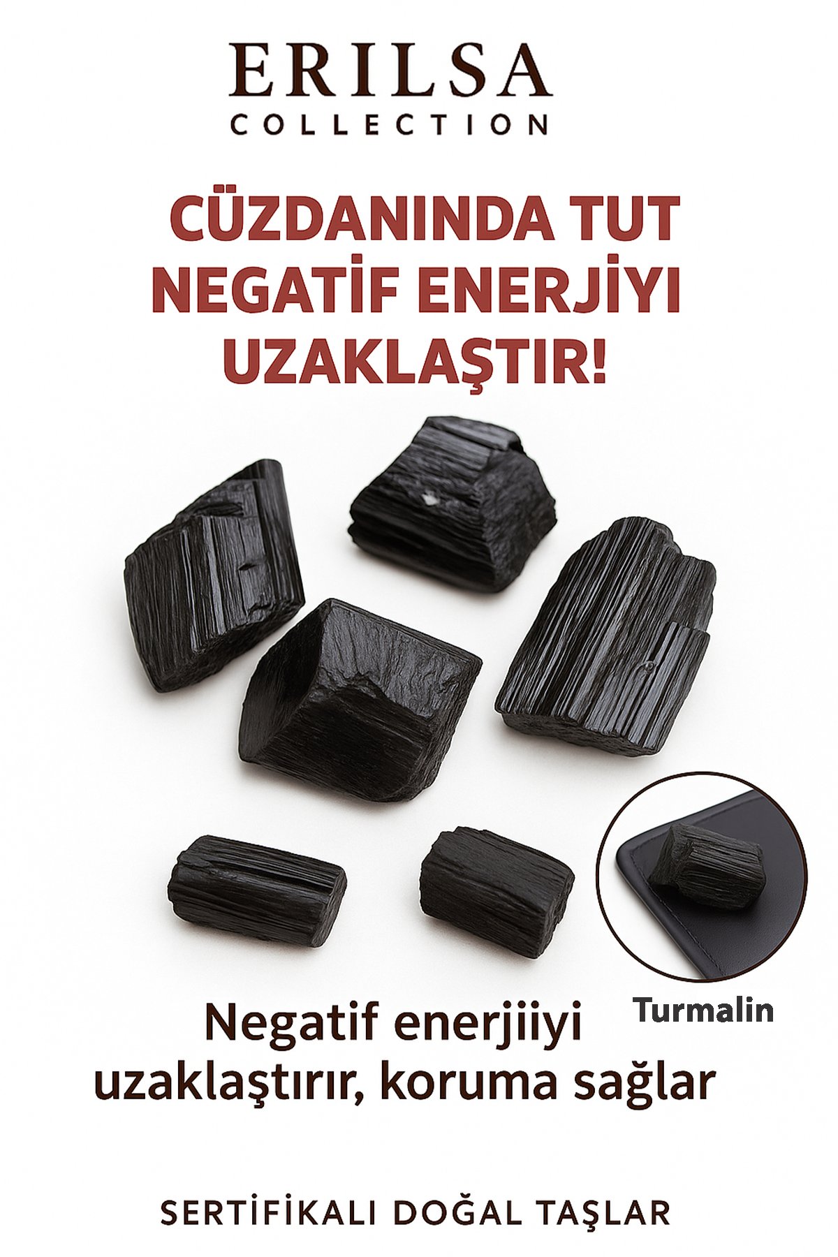 Sertifikalı Cüzdan Boy Ham Turmalin Taşı Kütle - Negatifliği Bloklar ve Koruma Sağlar