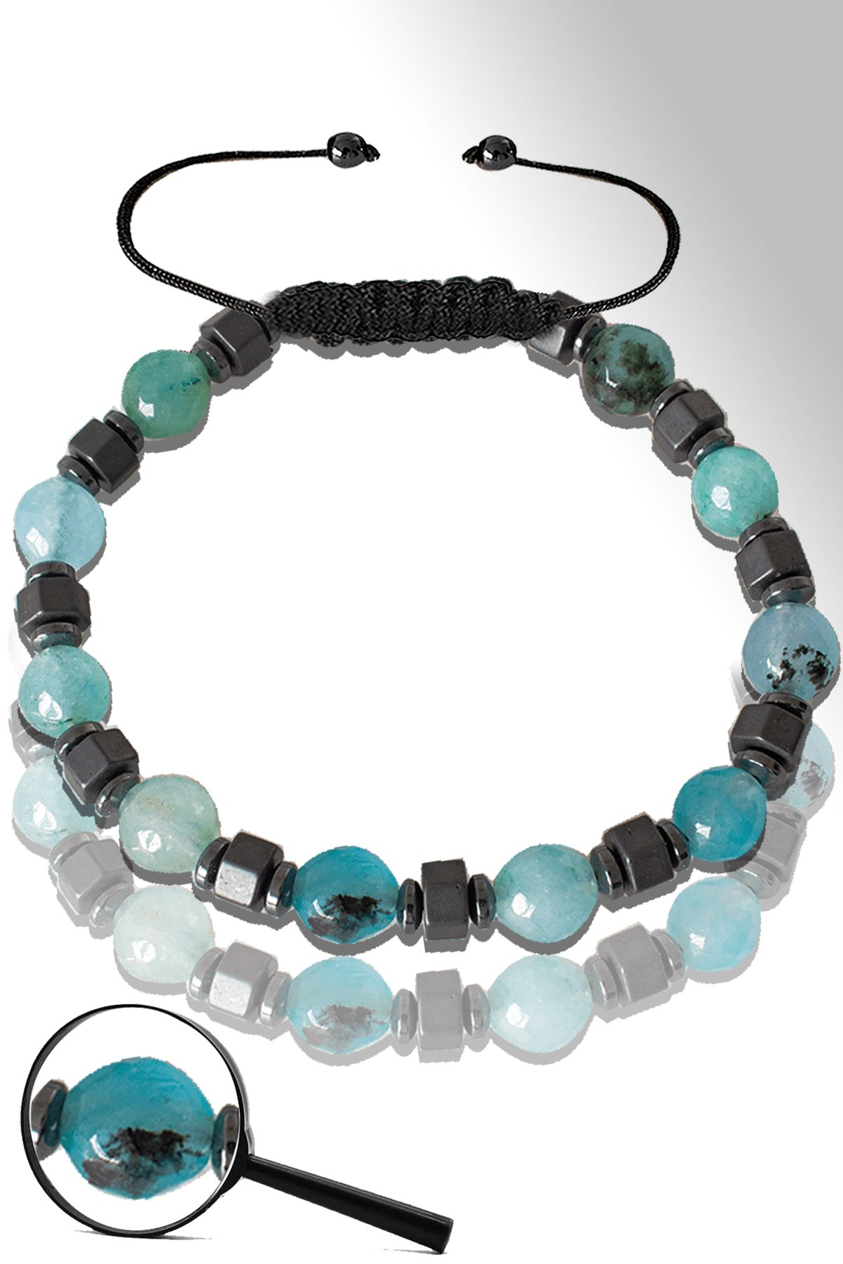 Sertifikalı Silver Hematitli Mavi Akik Taşı Bileklik - Ayarlamalı