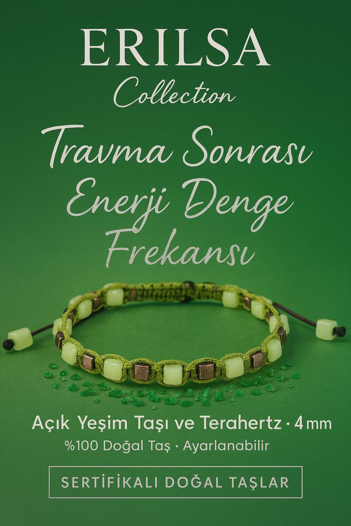 Sertifikalı Travma Sonrası Enerji Denge Frekansı Bilekliği – Açık Yeşim Taşı ve Terahertz 4 mm