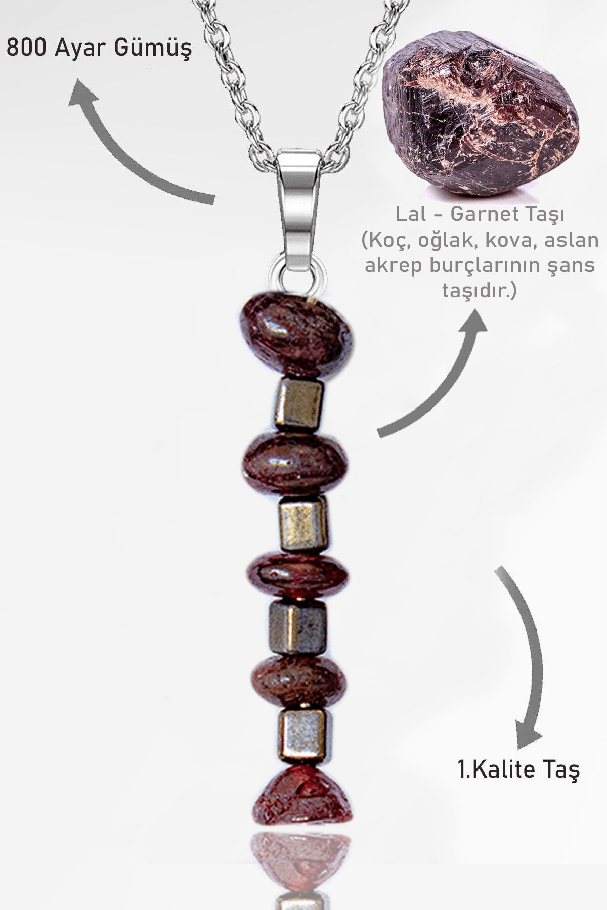 Sertifikalı Kırık Taşlı Model Lal - Garnet Taşı Kolye