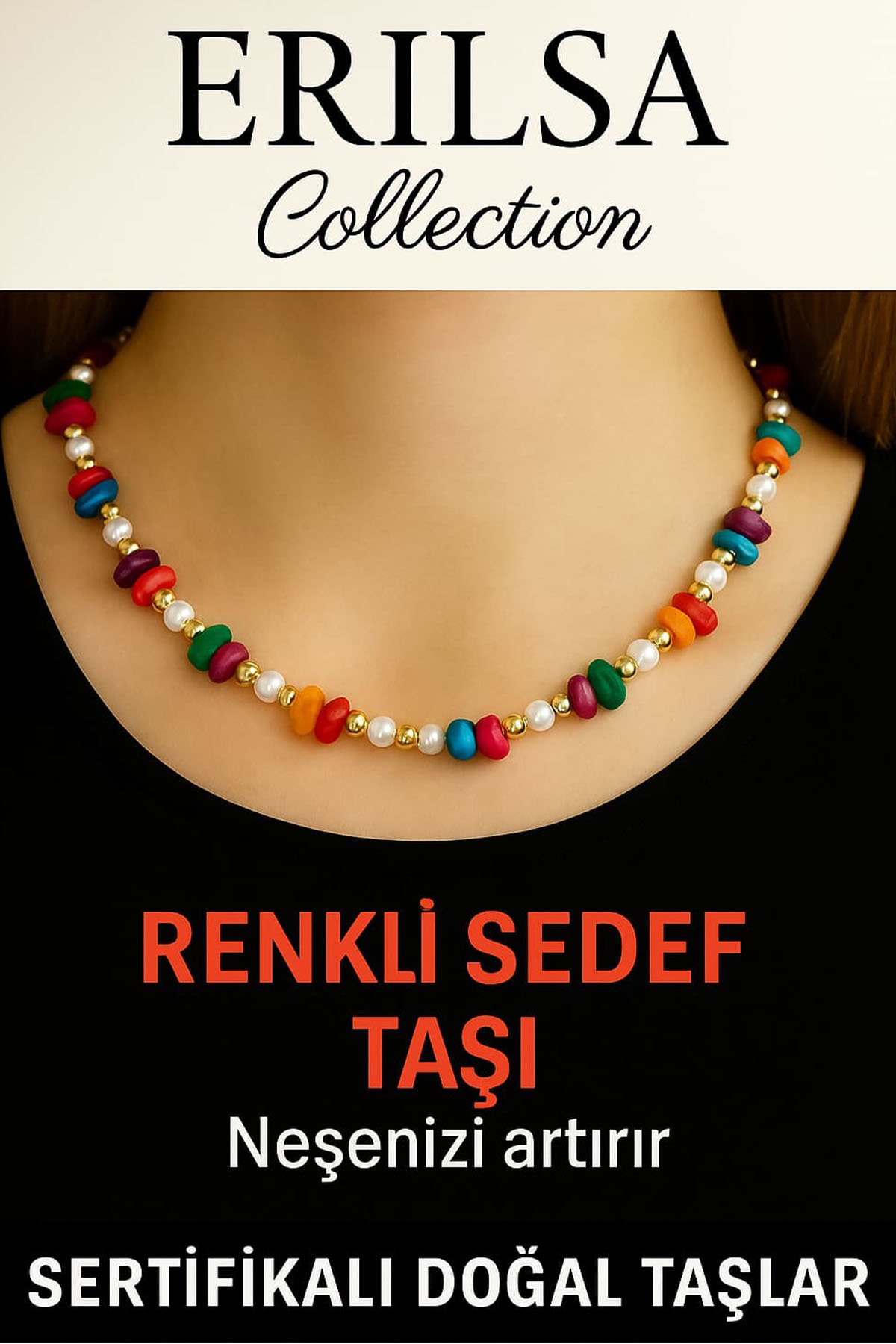 Sertifikalı Kırık Taşlı Model Renkli Sedef Taşı Kolye – Duygusal Denge ve Zarafet