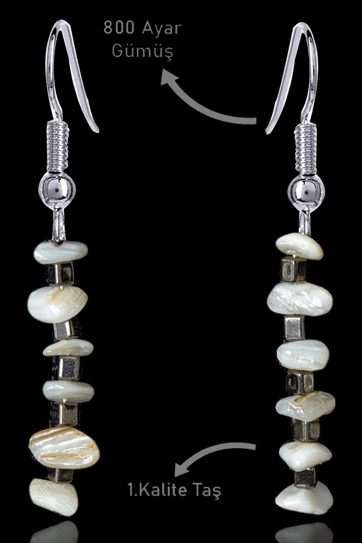 Sertifikalı Kırık Taşlı Model Sedef Taşı Küpe