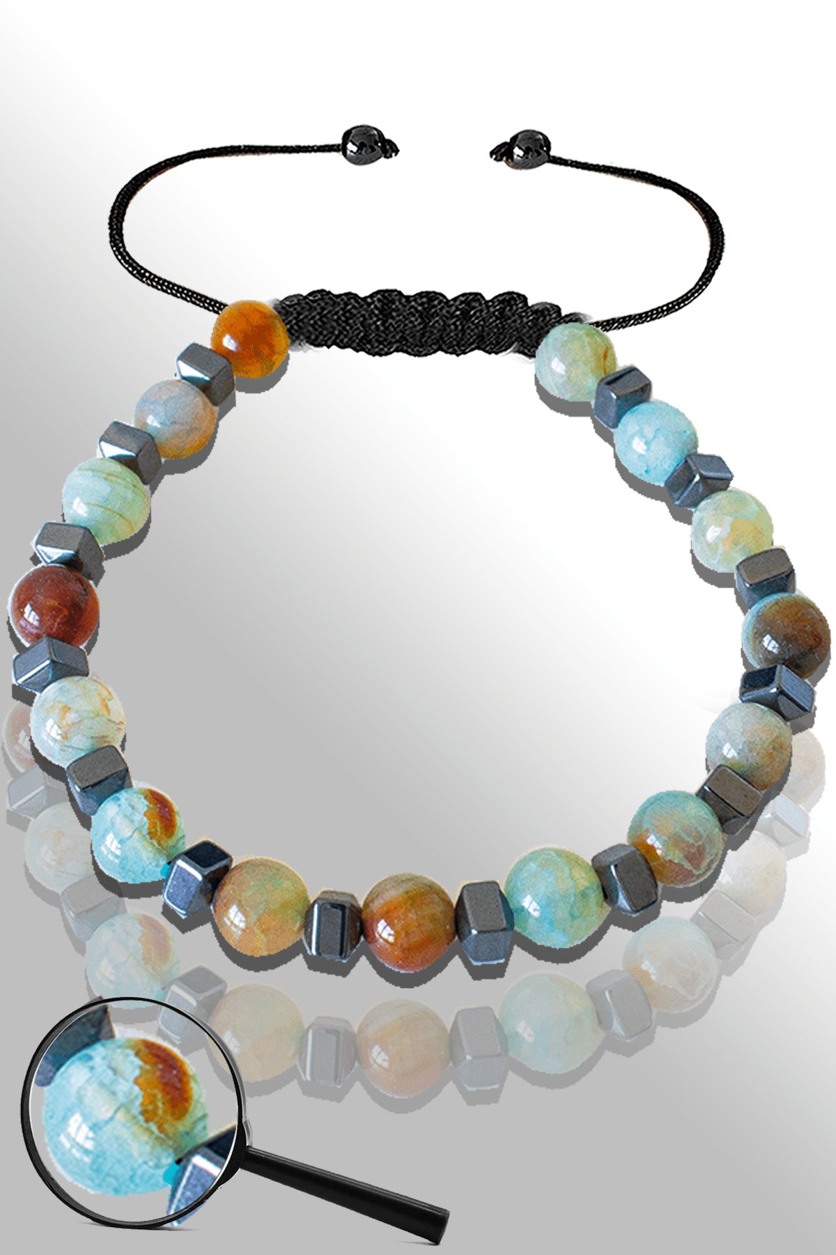 Sertifikalı Hematitli 6 Mm Doğal Açık Mavi Akik Taşı Bileklik - Ayarlamalı