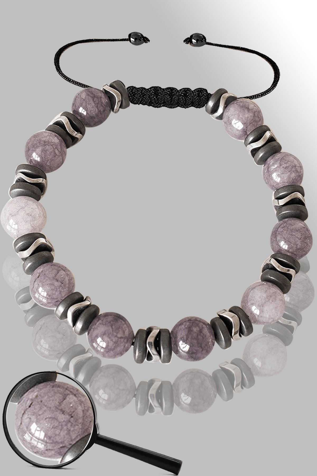 Sertifikalı Mat Silver Hematit Gri Akik Taşı Bileklik - Ayarlamalı