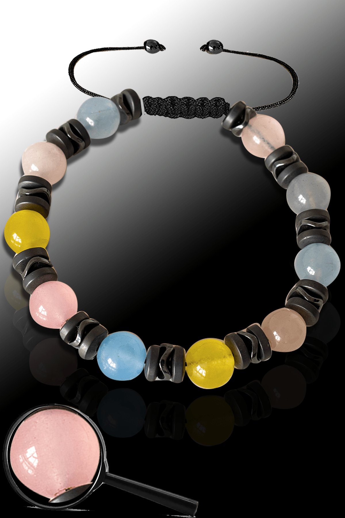 Sertifikalı Akuamarin, Pembe Kuvars, Morganit Taşı Bileklik - Ayarlamalı