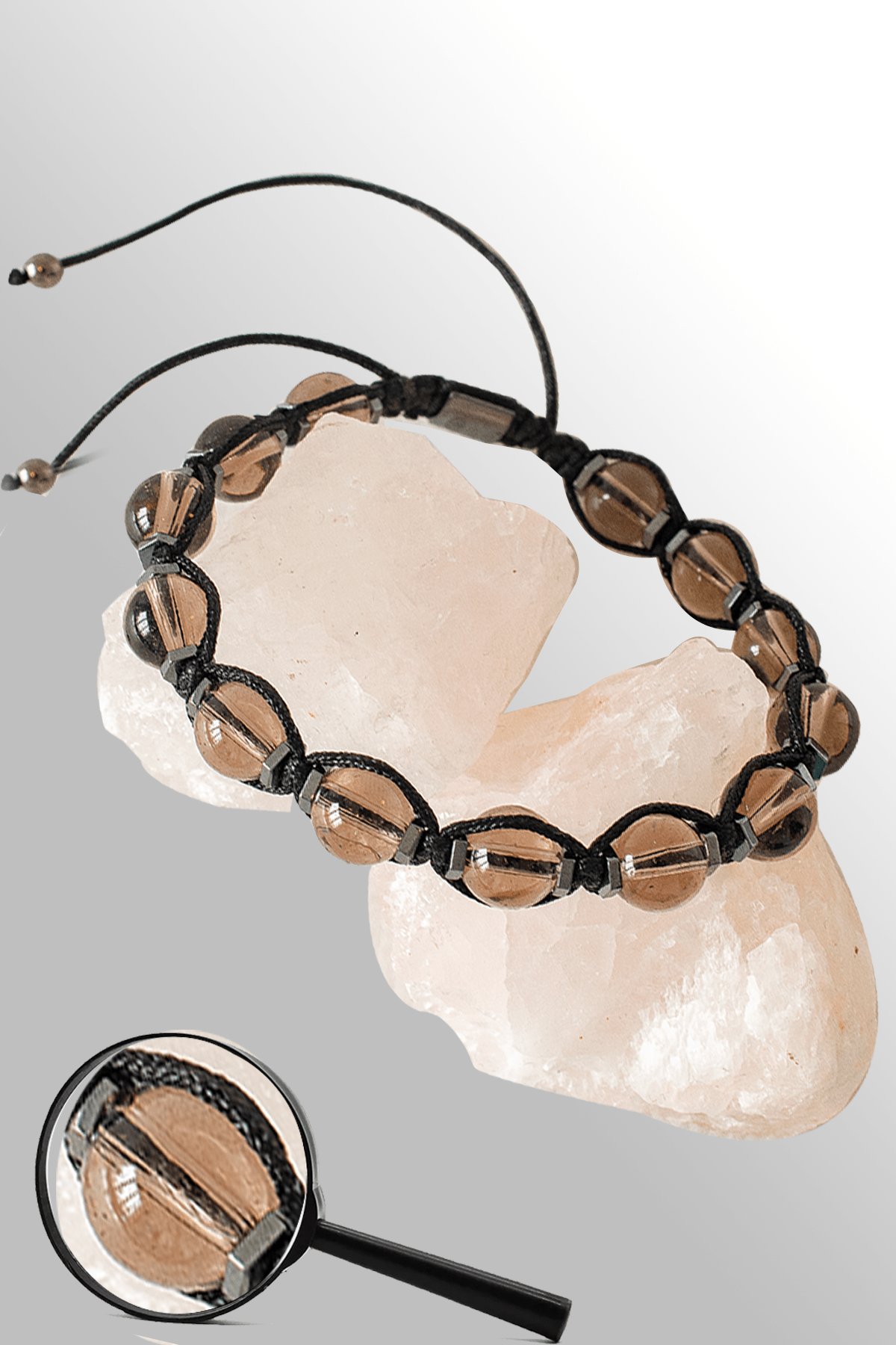 Sertifikalı Hematitli Dumanlı Kuvars Taşı Bileklik - Ayarlamalı