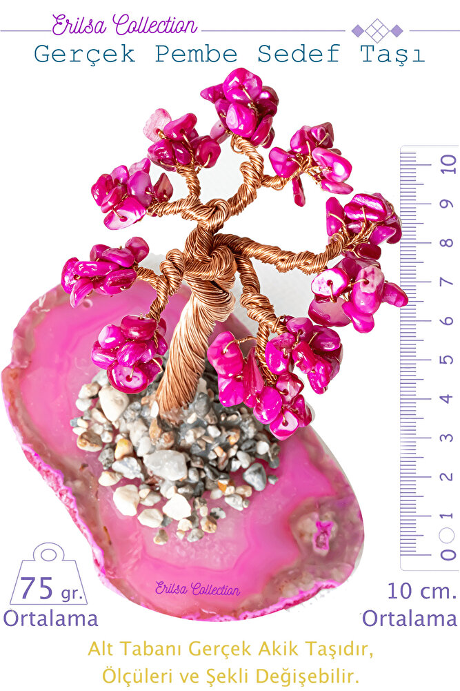 Sertifikalı Gerçek Pembe Sedef Doğal Taşı Ağaç - Akik Plakalı