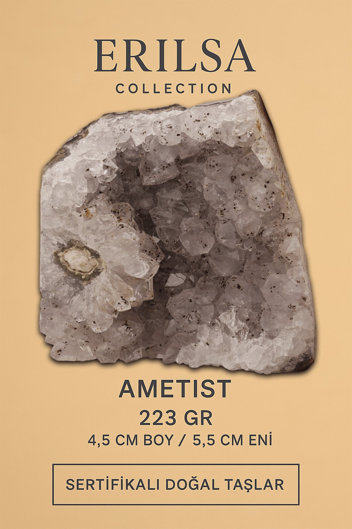 Sertifikalı Ametist Taşı Kütlesi 223 Gr – Ham Doğal Kristal Dekoratif Taş Stresi Azalt ve Huzur Ver