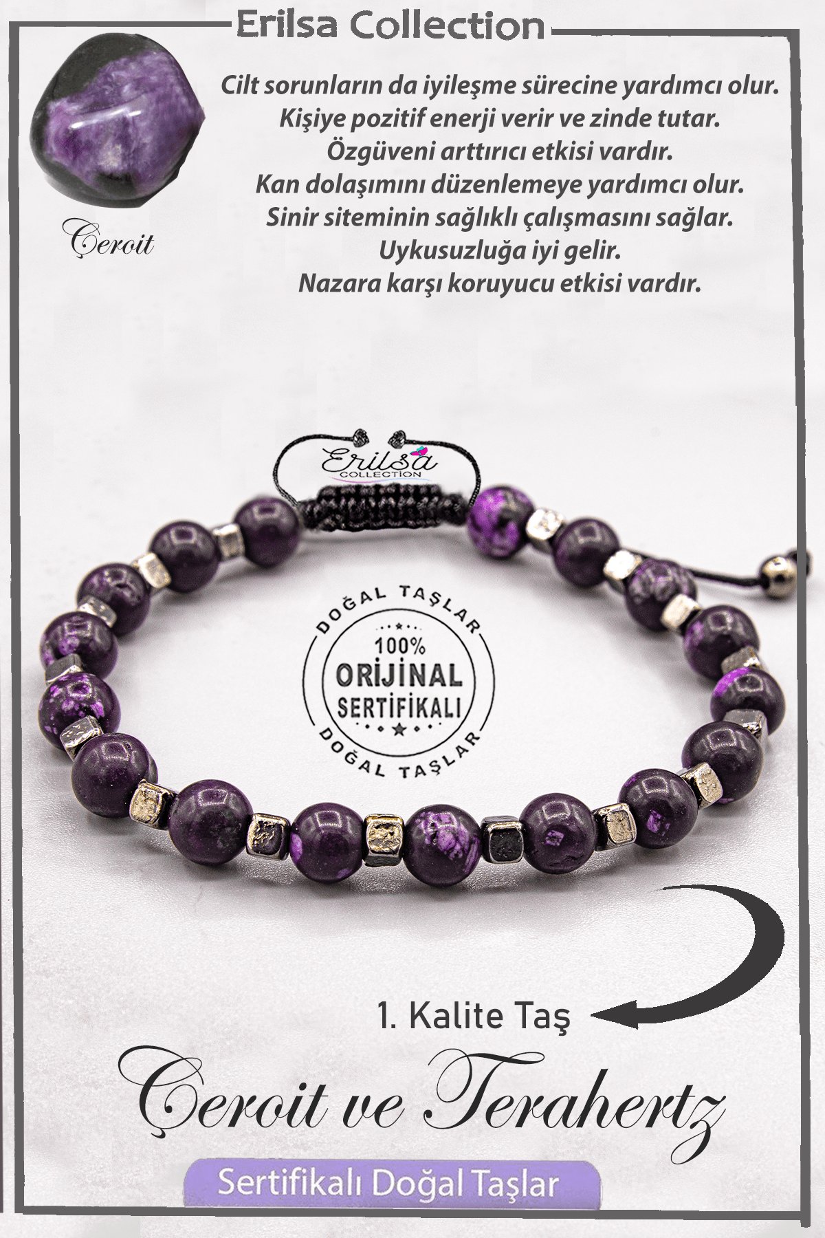 Sertifikalı AAA+ Kalite Gerçek Terahertz - Çeroit Taşı Bileklik