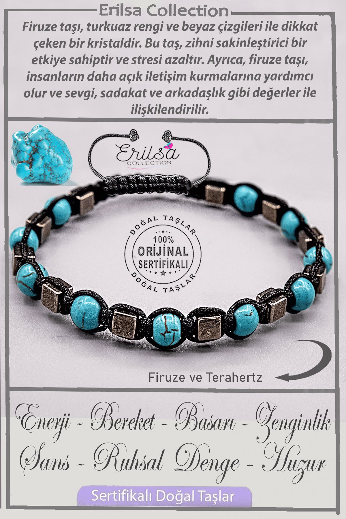 Sertifikalı Gerçek AAA+ Kalite Küre Model Terahertz - Firuze (Turkuaz) Taşı Bileklik