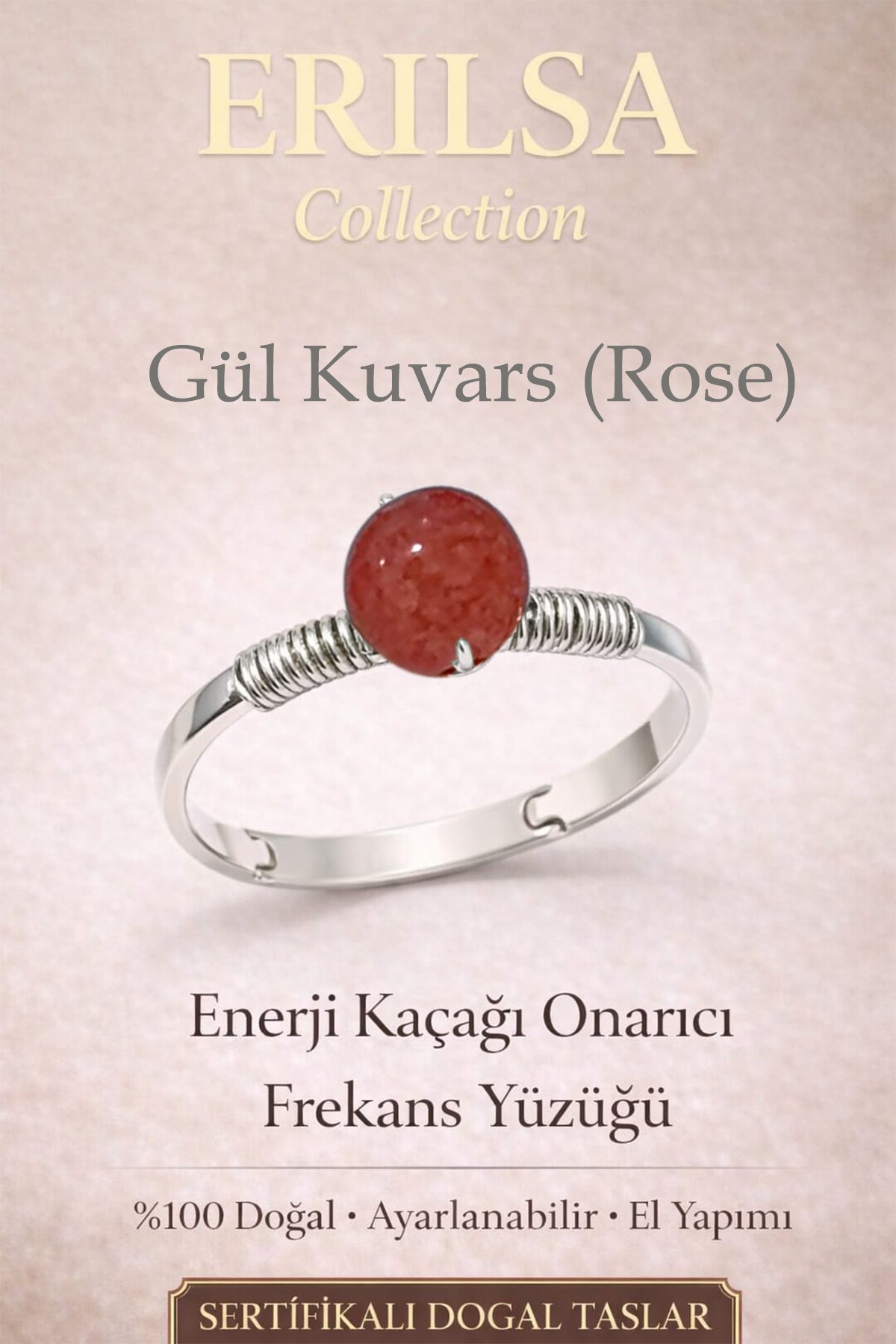 Sertifikalı Enerji Kaçağı Onarıcı Frekans Yüzüğü – Gül Kuvars (Rose) Ayarlamalı Boğa Yengeç Terazi