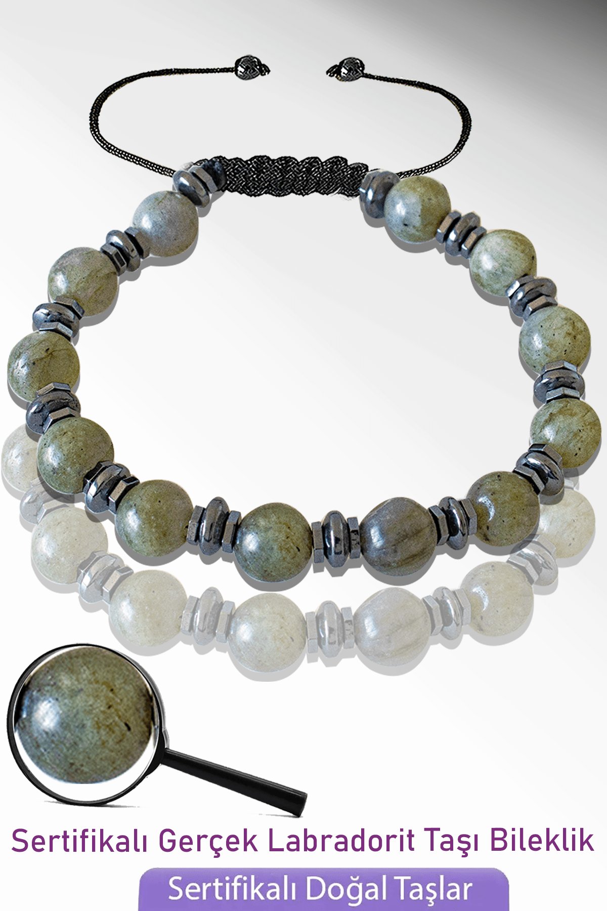 Sertifikalı Gerçek Yansımalı Labradorit Taşı Bileklik - Ayarlamalı