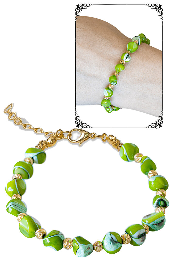 Sertifikalı Amorf Model Yeşil Sedef Taşı Bileklik - Ayarlamalı