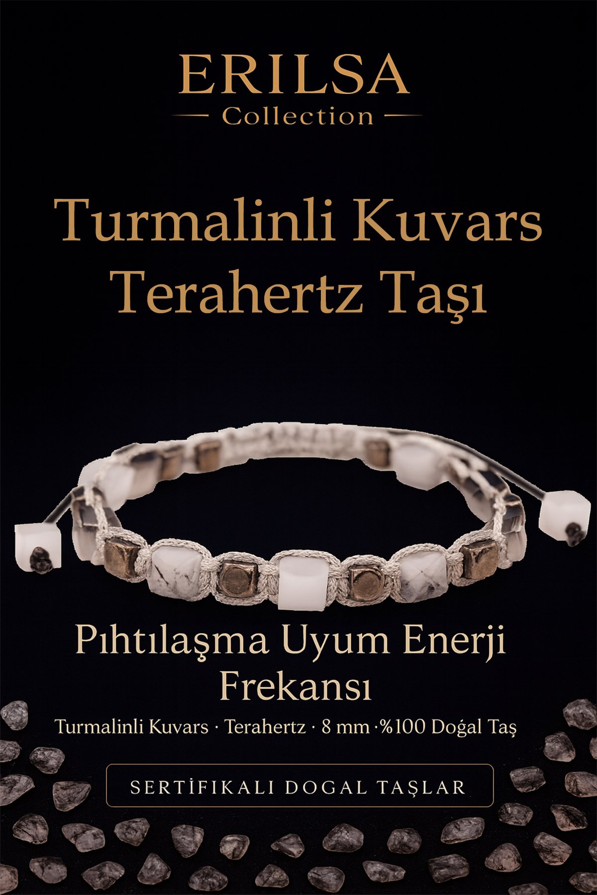 Sertifikalı Pıhtılaşma Uyum Enerji Frekansı – Turmalinli Kuvars ve Terahertz Doğal Taş 8 mm