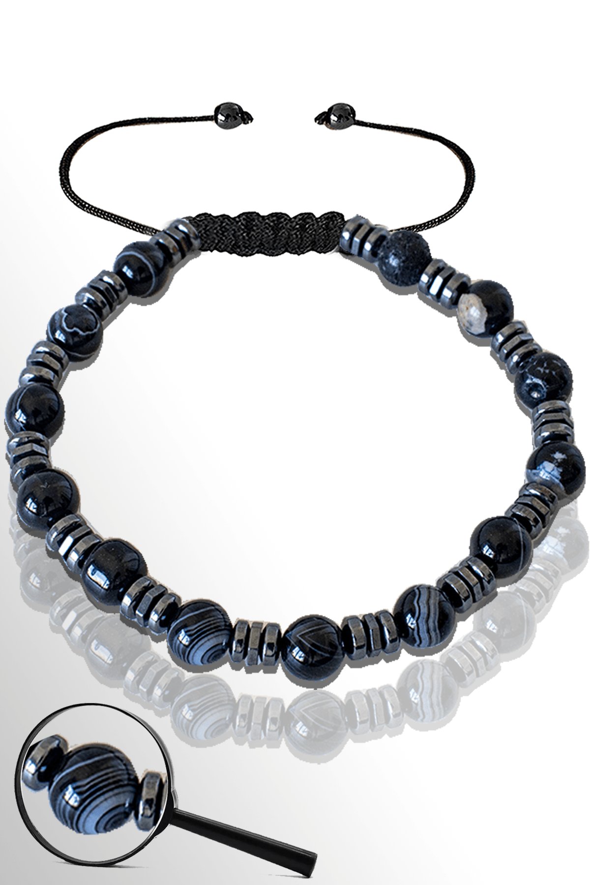 Sertifikalı Hematitli 6 Mm Doğal Siyah Göz Akik Taşı Bileklik - Göz Akiği