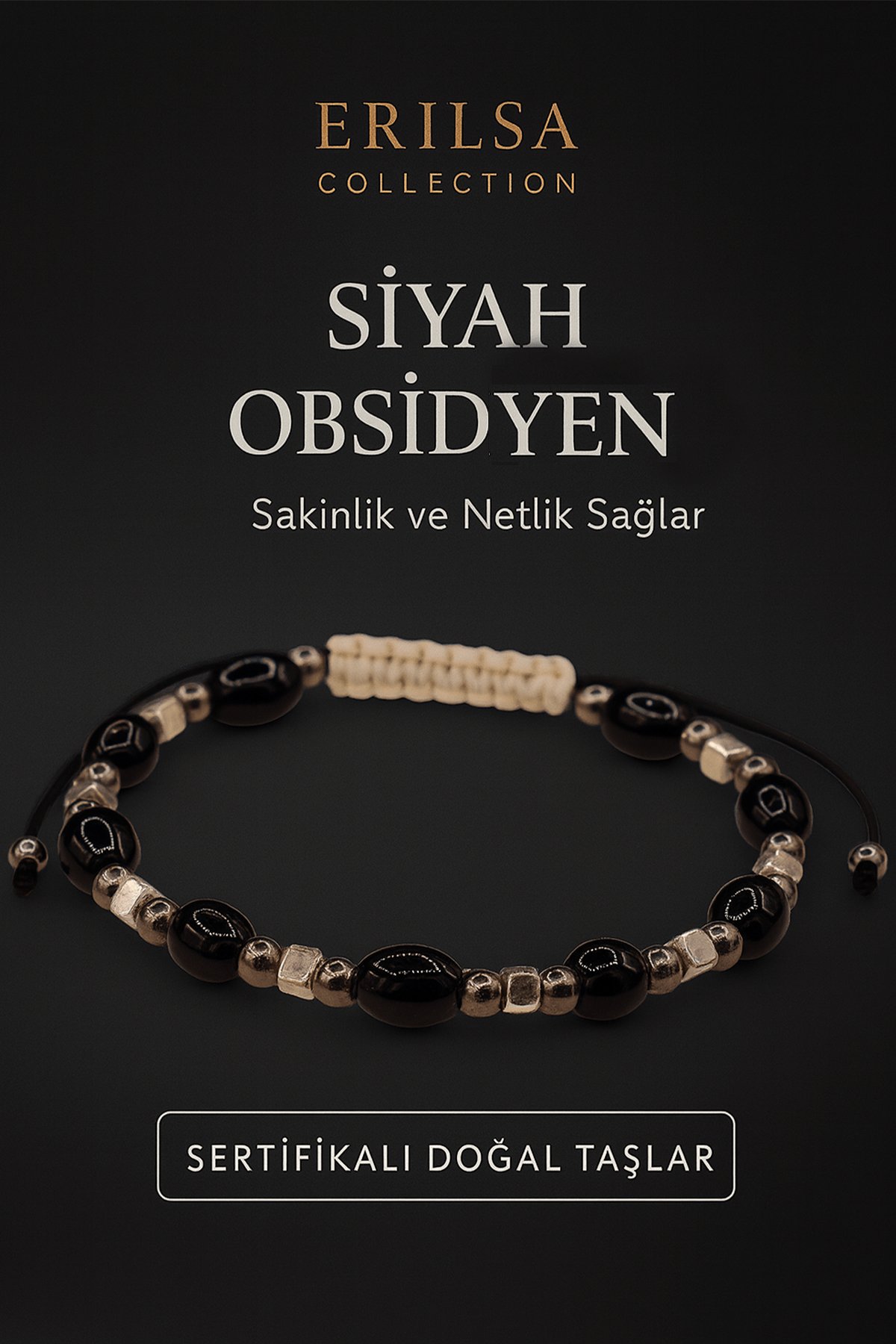 Sertifikalı Doğal Siyah Obsidyen Bileklik – Sakinlik ve Netlik Sağlayan Enerji Taşı