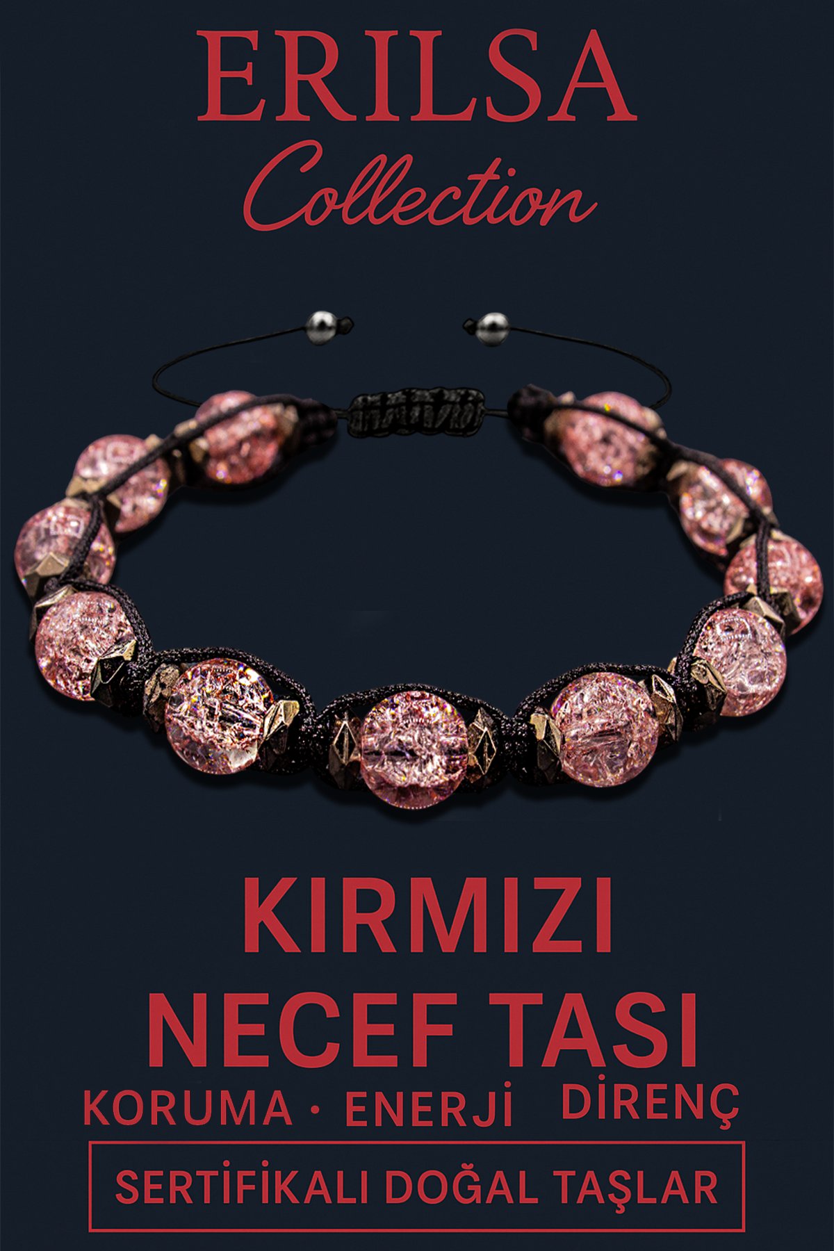Sertifikalı Terahertz &amp; Kırmızı Necef Taşı Bileklik – Tutku, Güç ve Zihinsel Koruma