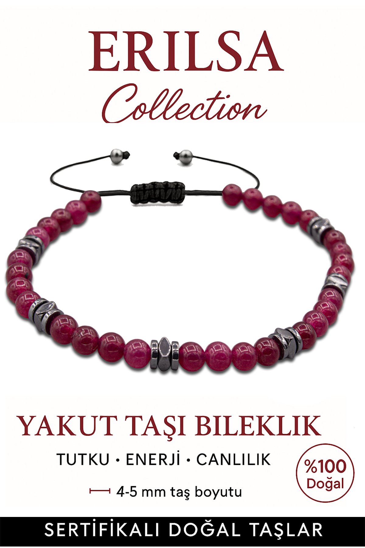 Sertifikalı Terahertz – Yakut Taşı Bileklik (İnce Model) – Tutku, Canlılık ve Hayat Gücü Taşı