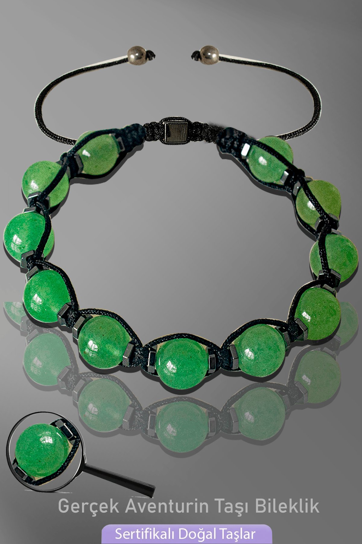 Sertifikalı Makrome Doğal Gerçek Aventurin Taşı Bileklik - Ayarlamalı