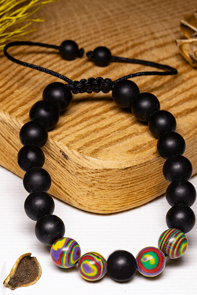 Sertifikalı Renkli Malahit - Oniks Taşı Doğal Taş Bileklik