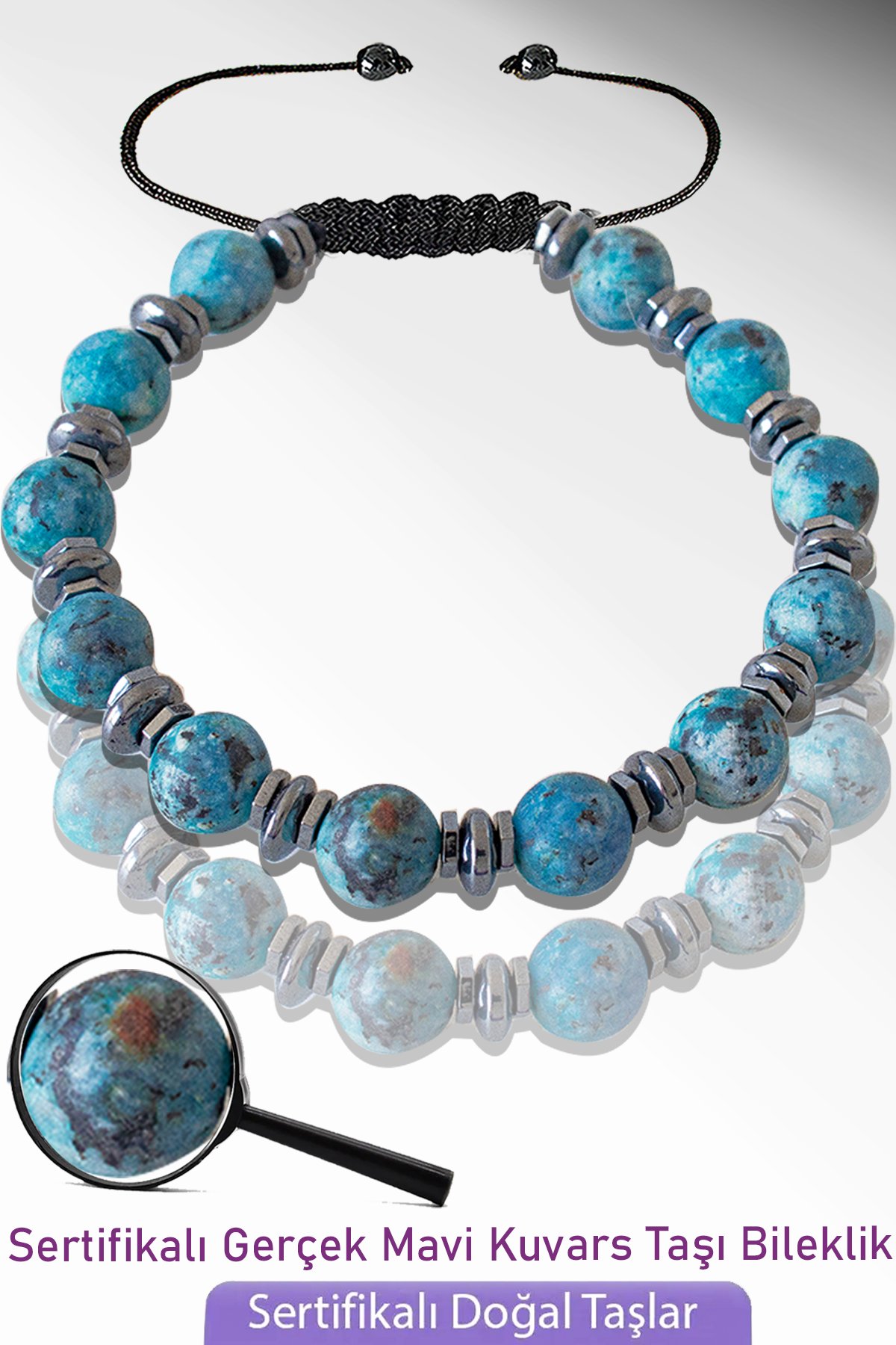 Sertifikalı Gerçek Ham İşlenmemiş Mavi Kuvars Taşı Bileklik - Ayarlamalı