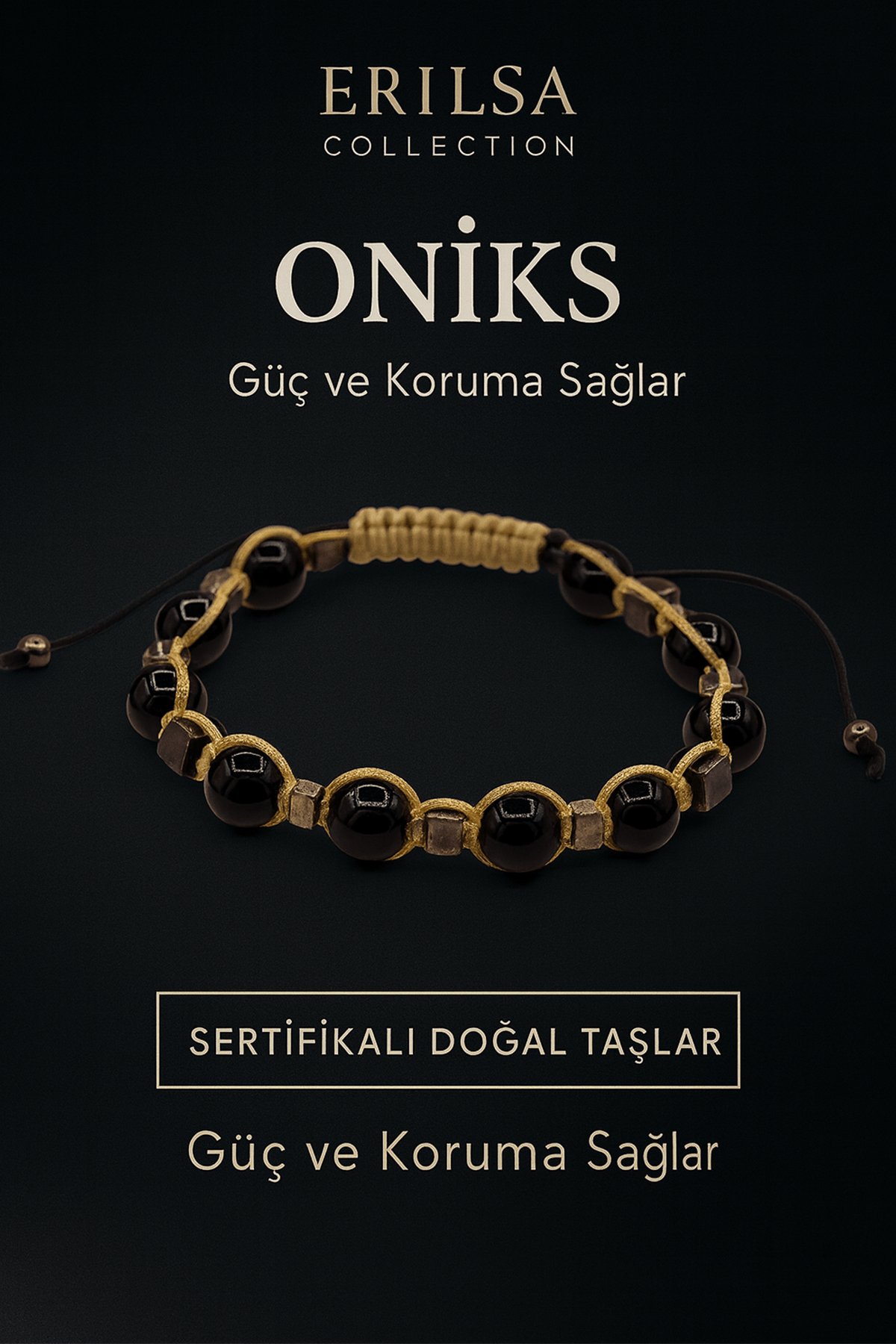 Sertifikalı Doğal Oniks Taşı Bileklik – Güç ve Koruma Sağlayan El Yapımı Enerji Takısı