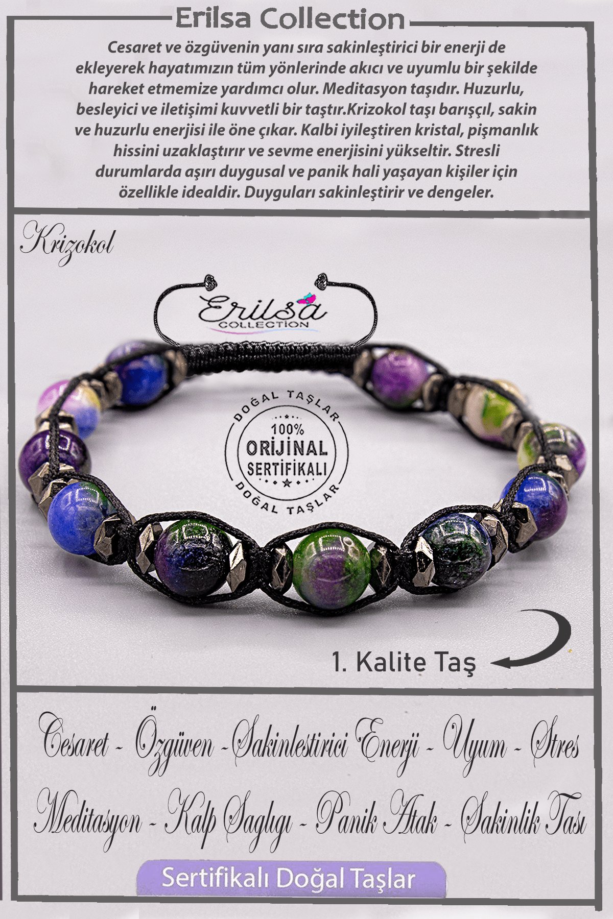 Sertifikalı AAA+ Kalite Gerçek Terahertz - Krizokol Taşı Bileklik - Ayarlamalı