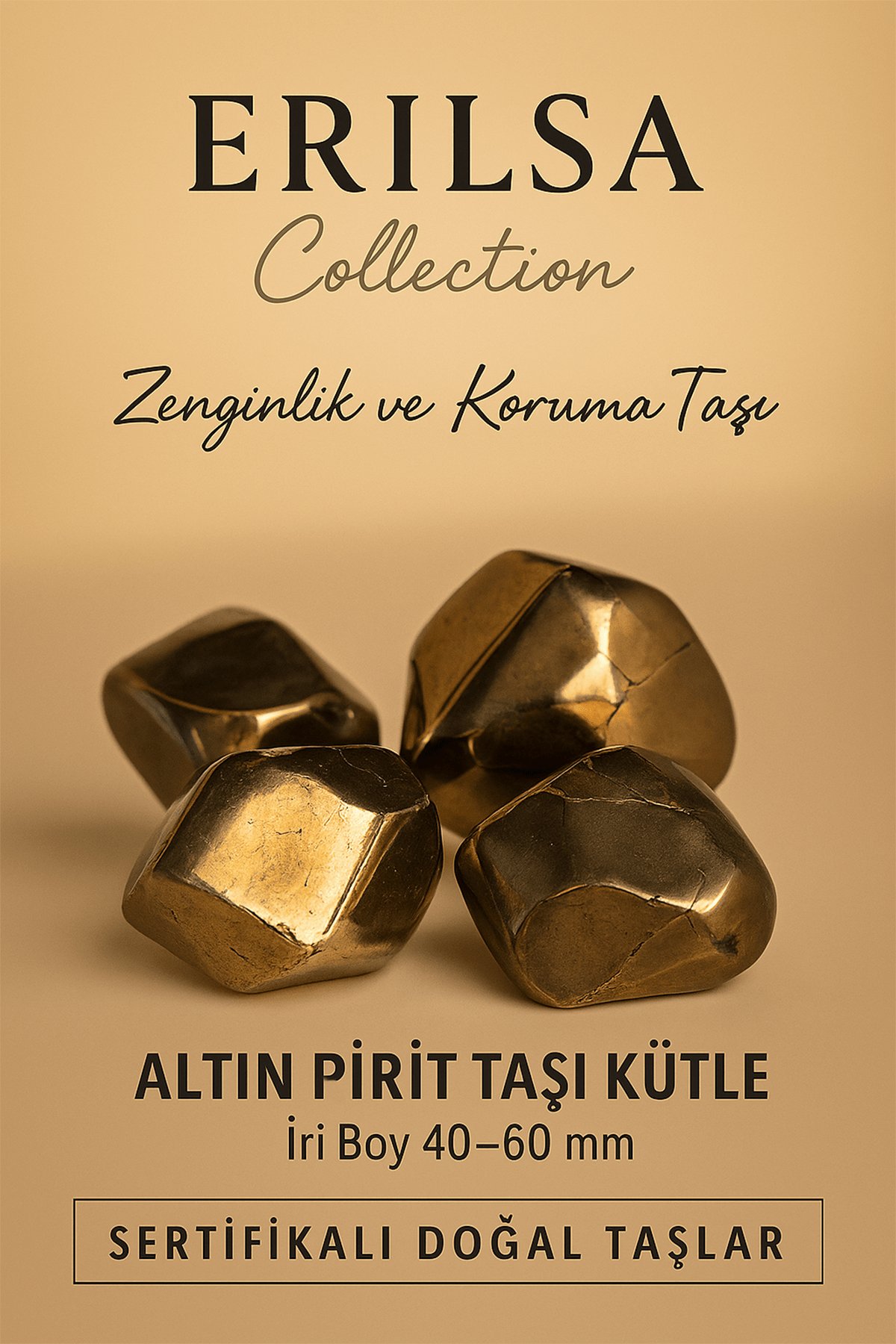 Sertifikalı İri Boy Altın Pirit Taşı Kütle 40–60 mm – Zenginlik Bereket ve Koruma Taşı