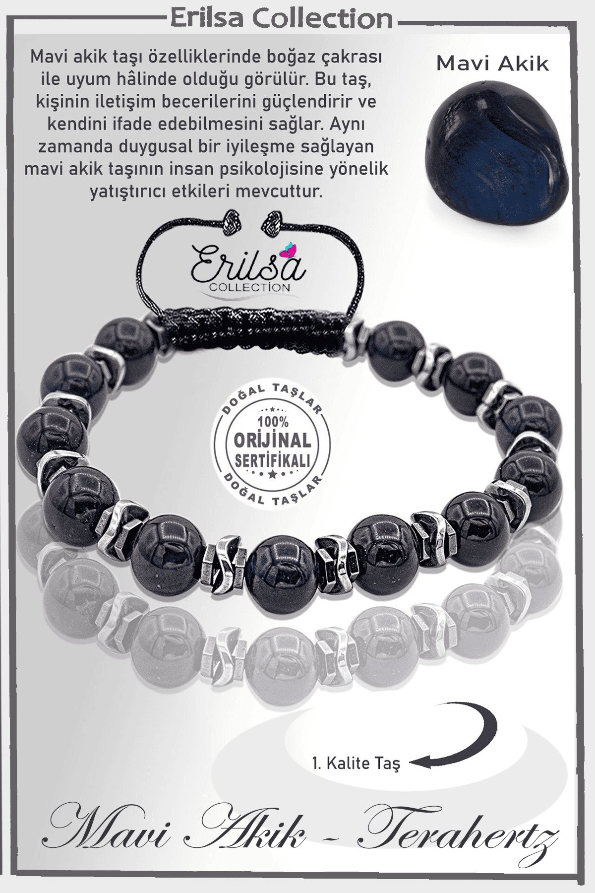 Sertifikalı AAA Hematit Aparatlı Mavi Akik Taşı Bileklik