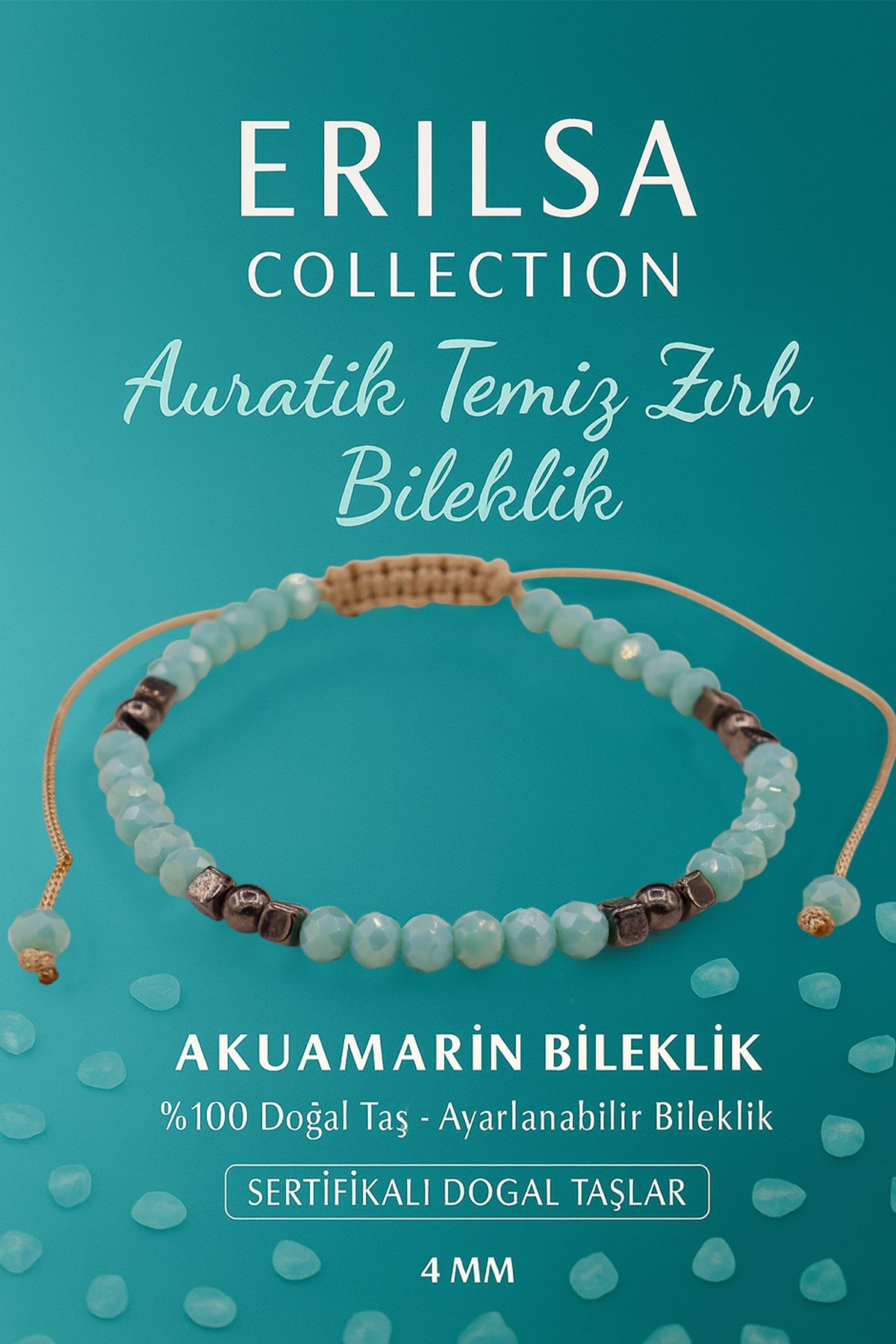 Sertifikalı Auratik Temiz Zırh Enerji Kalkanı Bilekliği - Akuamarin ve Terahertz Taşı