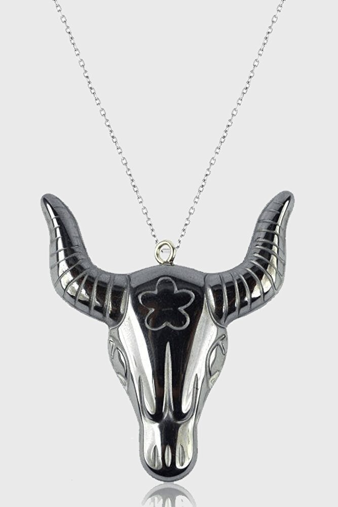 Sertifikalı AAA+ Boğa Başı Model Doğal Taş Hematit Taşı Kolye