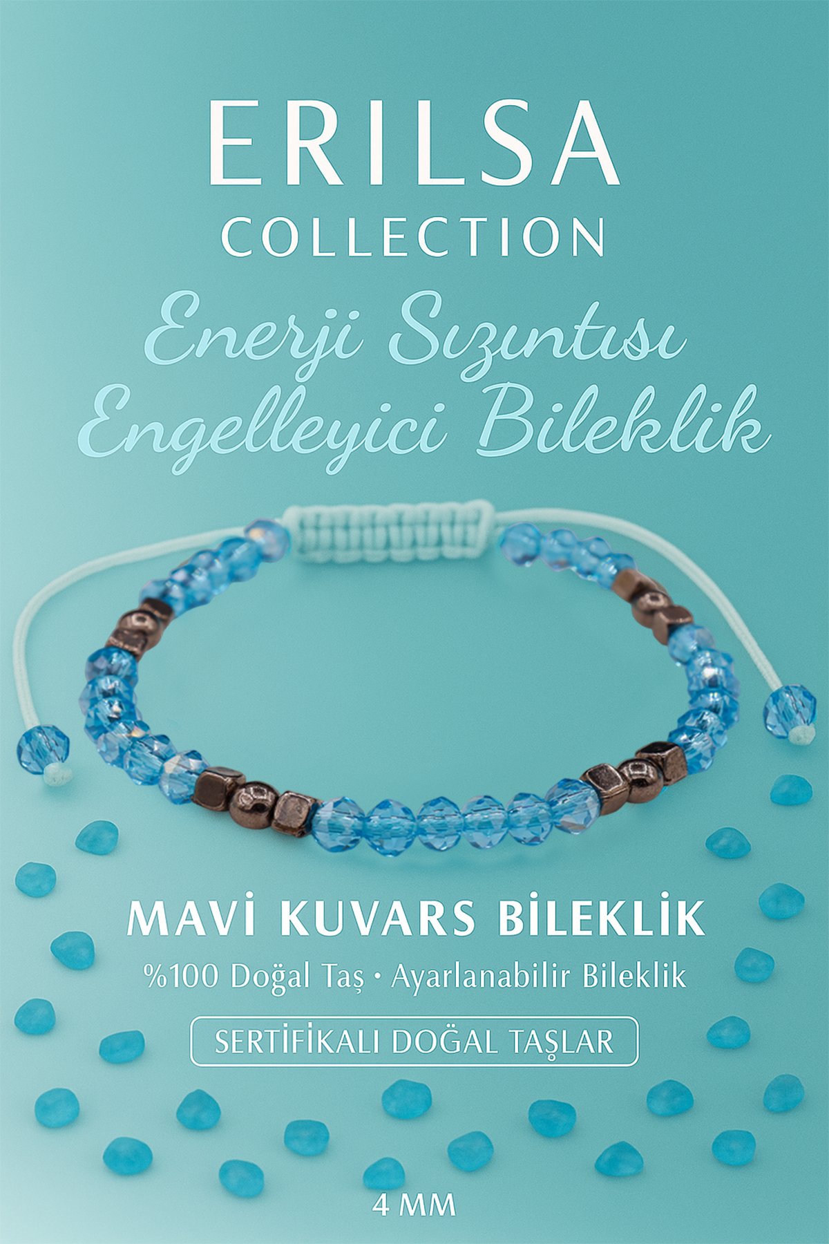 Sertifikalı Enerji Sızıntısı Engelleyici Aura Kalkanı Bilekliği - Mavi Kuvars Taşı