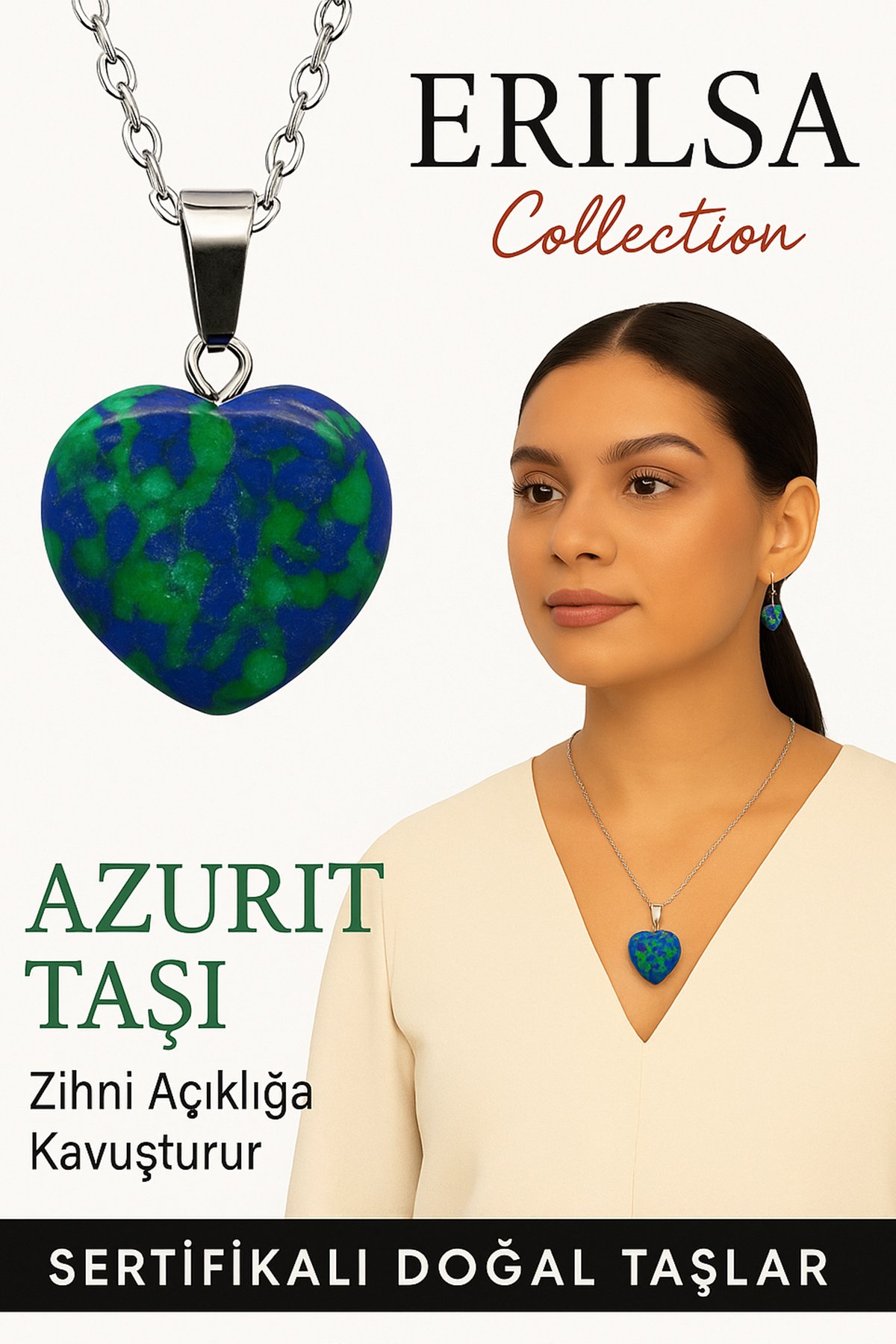 Sertifikalı Kalp Model Azurit Taşı Kolye – Sezgi Gücünü Artırır ve Ruhsal Farkındalık Kazandırır