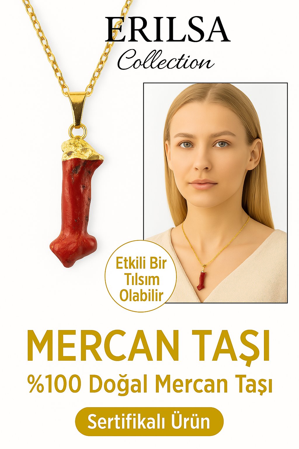 Sertifikalı Ham Altın Kaplama Kırmızı Mercan Kolye – Canlılık, Cesaret ve Dişil Enerji Taşı