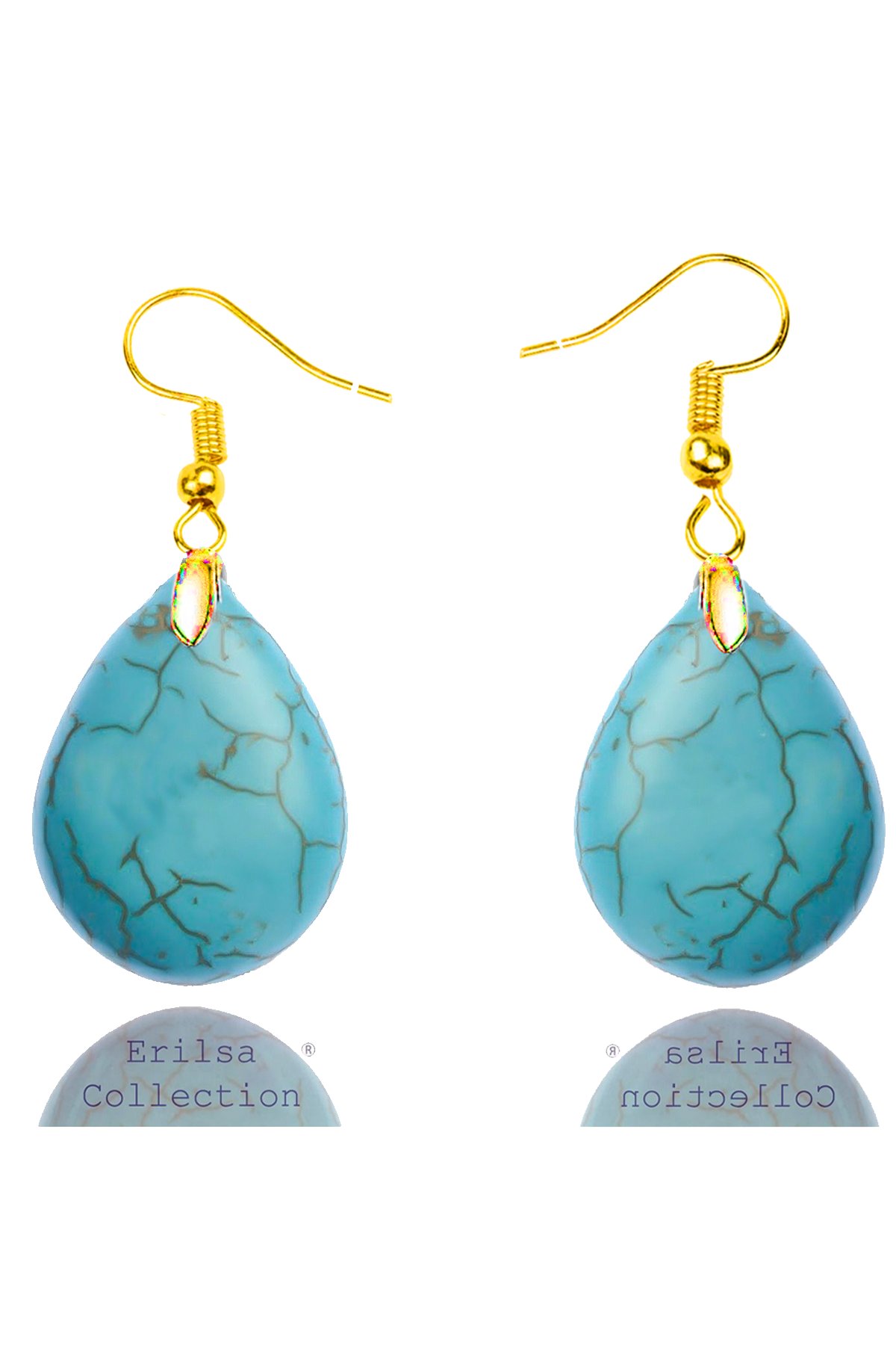 Sertifikalı Damla Model Firuze Taşı Küpe (Turkuaz Taşı) -24k Altın Kaplama