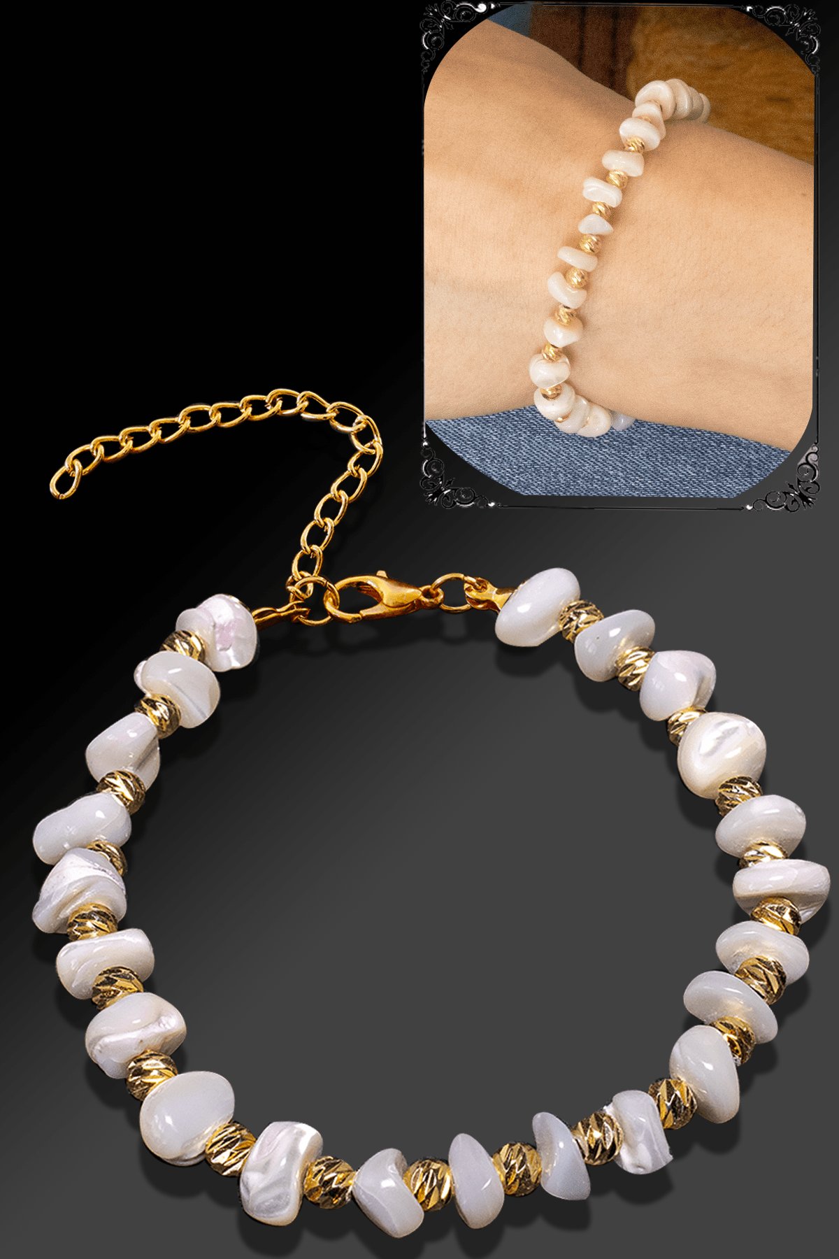 Sertifikalı Amorf İnce Model Beyaz Renkli Sedef Taşı Bileklik (Ayarlamalı)