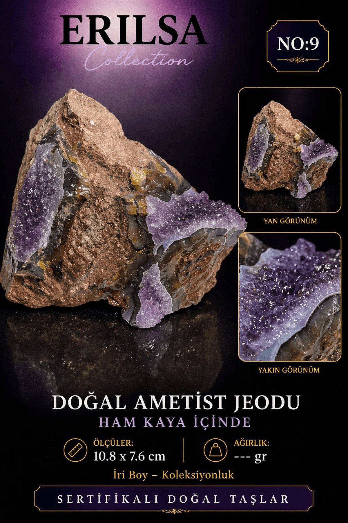 Sertifikalı Doğal Ametist Jeodu Taşı Kütle İri Boy Ham Kaya Kristalli Koleksiyonluk Dekoratif Taş