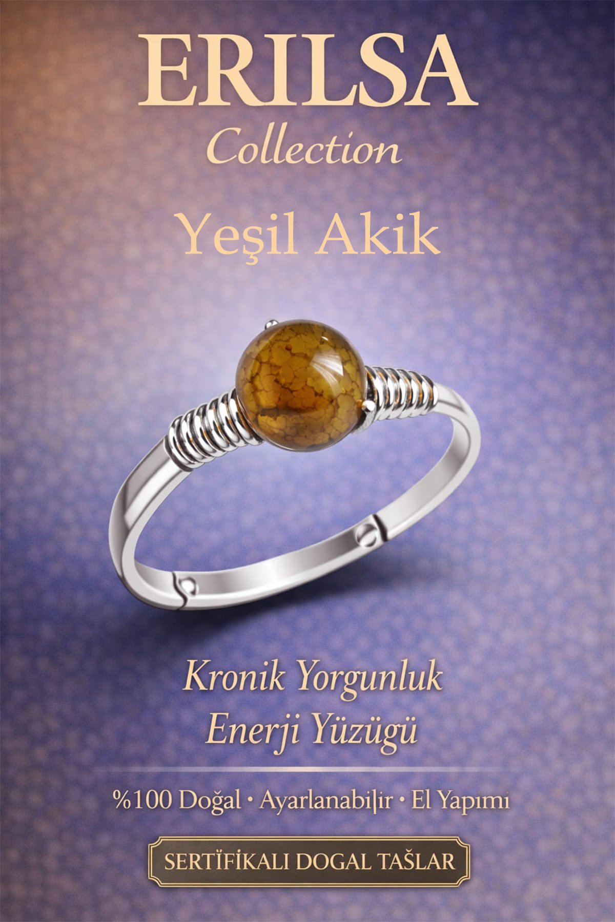 Sertifikalı Kronik Yorgunluk Enerji Yüzüğü – Yeşil Akik Ayarlanabilir İnce Kasa Yengeç Terazi Burcu