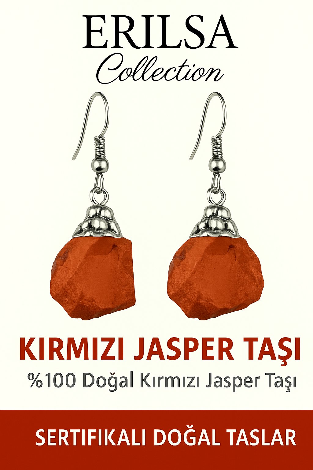 Sertifikalı Ham İşlenmemiş Kırmızı Jasper Taşı Küpe – Güç, Topraklanma ve Ruhsal Dayanıklılık