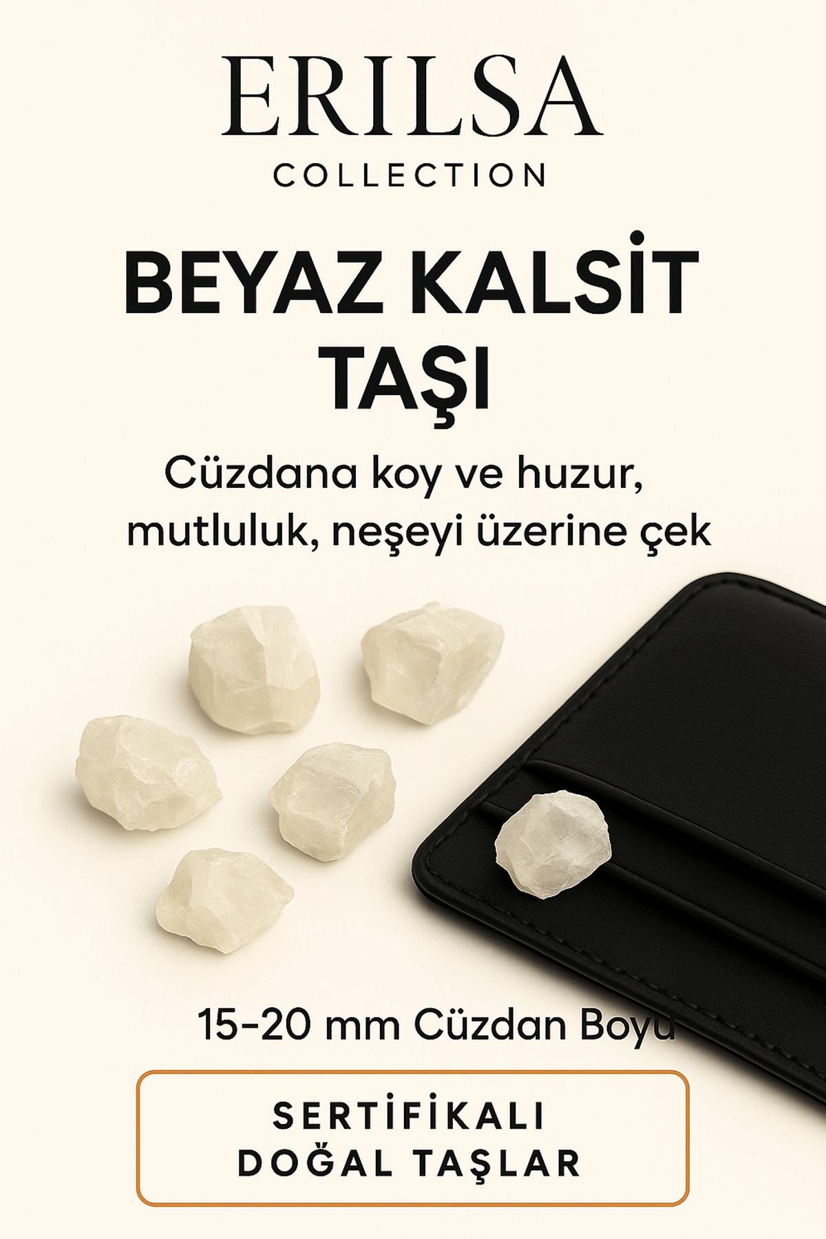 Sertifikalı Cüzdan Boy Ham Beyaz Kalsit Taşı Kütle Zihinsel Temizlik Negatif Enerjiyi Nötrler