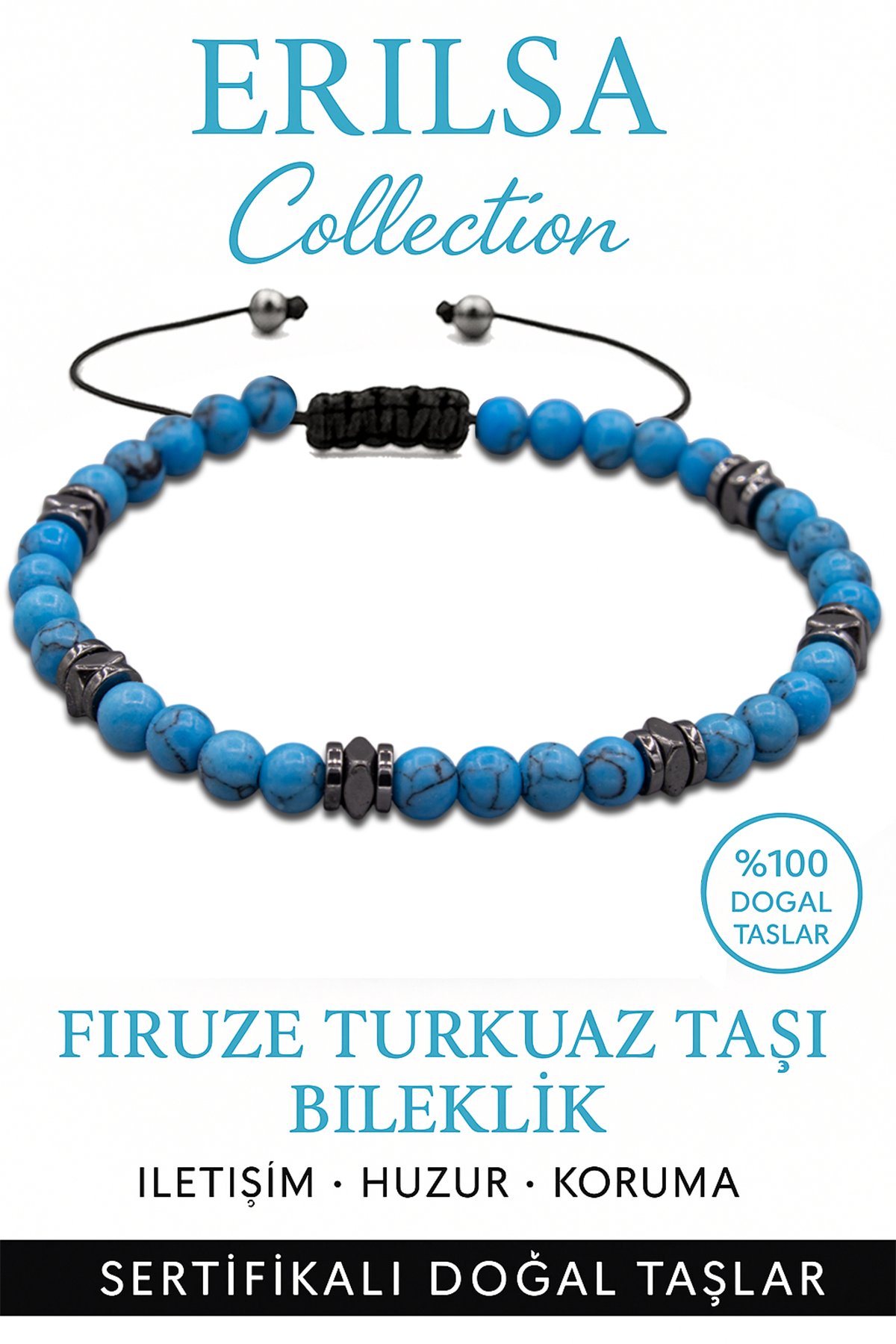 Sertifikalı Terahertz - Firuze Taşı Bileklik - İnce Model Koruma ve İfade Gücü