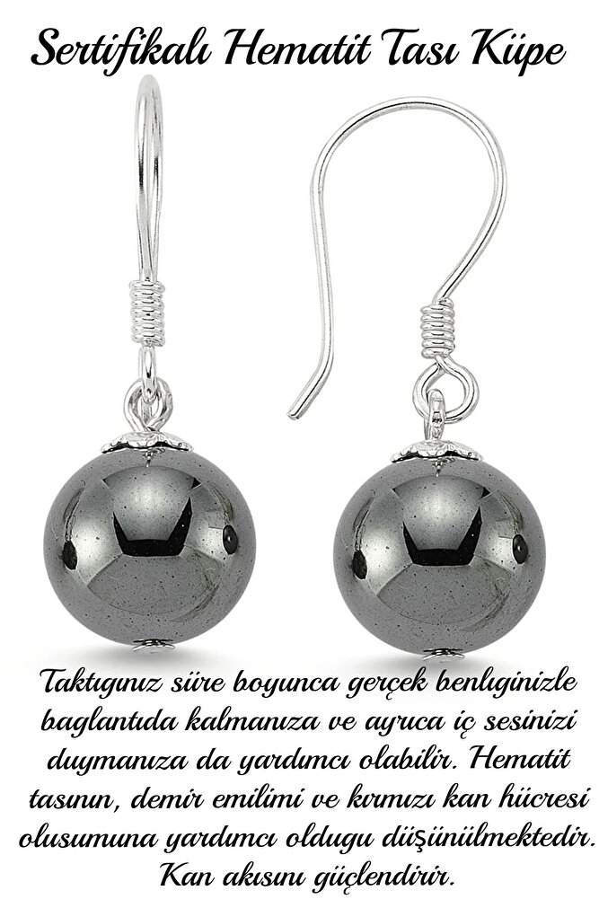 Sertifikalı Hematit Taşı Doğal Taş Küpe (kan Taşı)